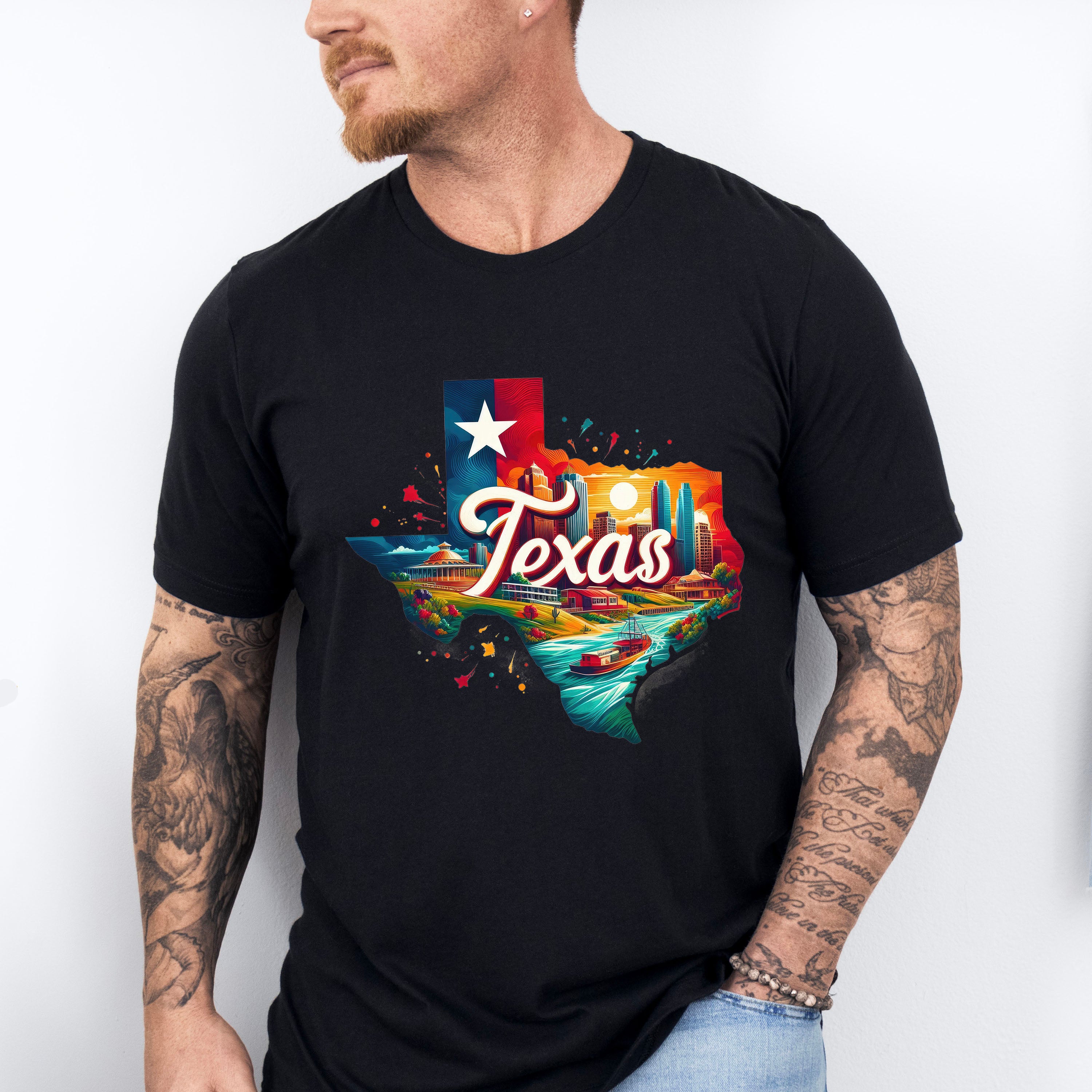Colorful Texas State Design - States &amp; Cities Unisex Crewneck T-Shirt Sweatshirt Hoodie