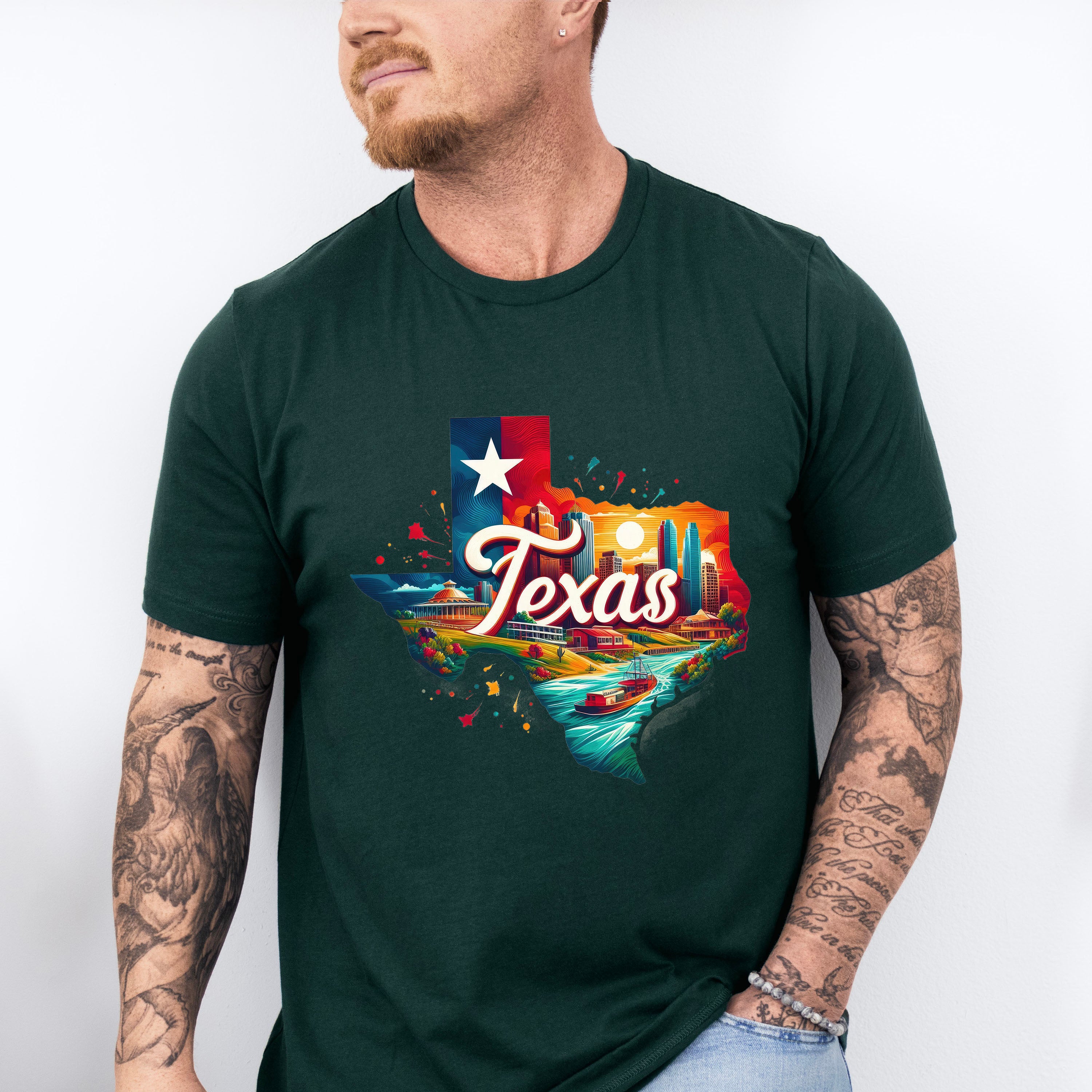 Colorful Texas State Design - States &amp; Cities Unisex Crewneck T-Shirt Sweatshirt Hoodie