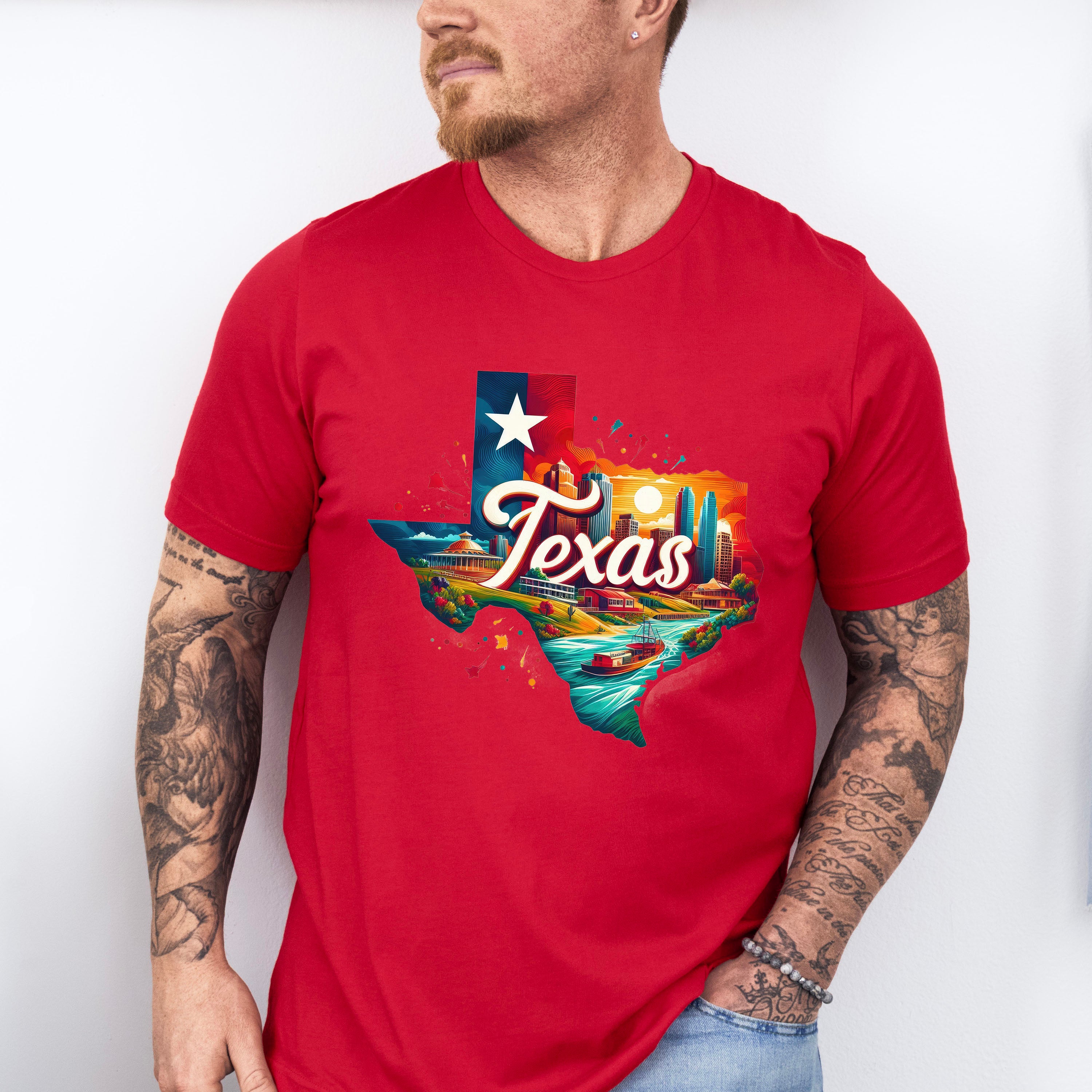 Colorful Texas State Design - States &amp; Cities Unisex Crewneck T-Shirt Sweatshirt Hoodie