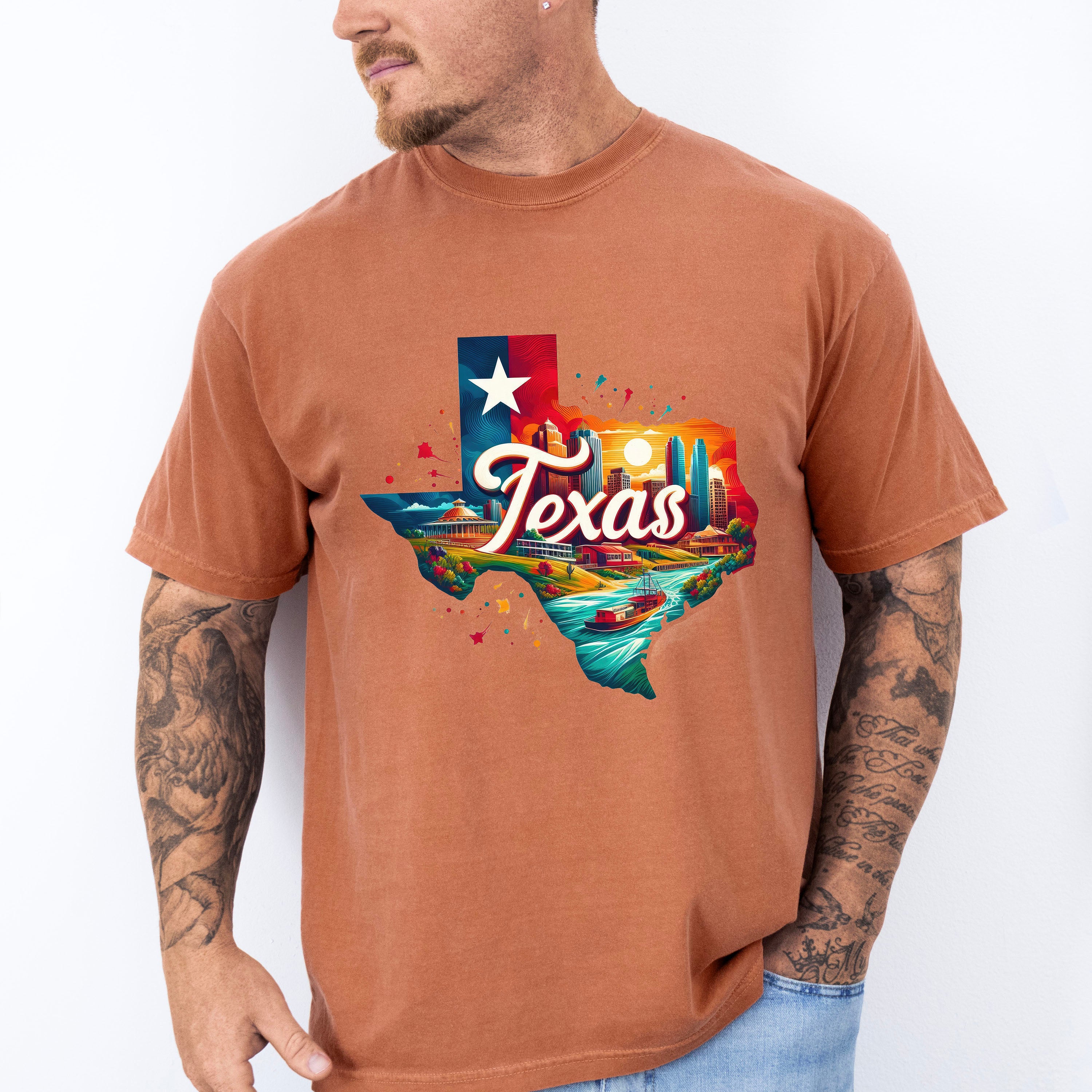 Colorful Texas State Design - States &amp; Cities Unisex Crewneck T-Shirt Sweatshirt Hoodie
