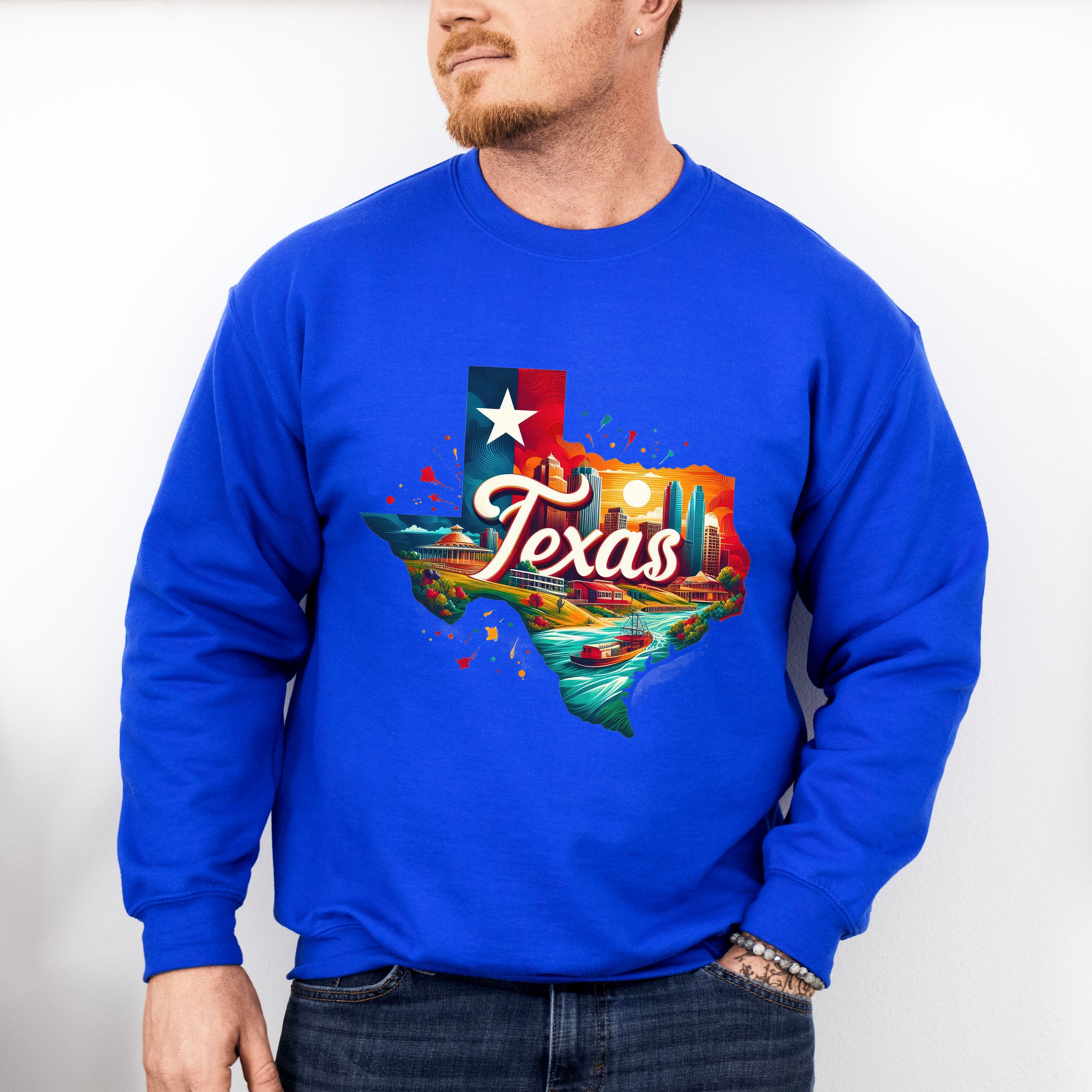 Colorful Texas State Design - States &amp; Cities Unisex Crewneck T-Shirt Sweatshirt Hoodie