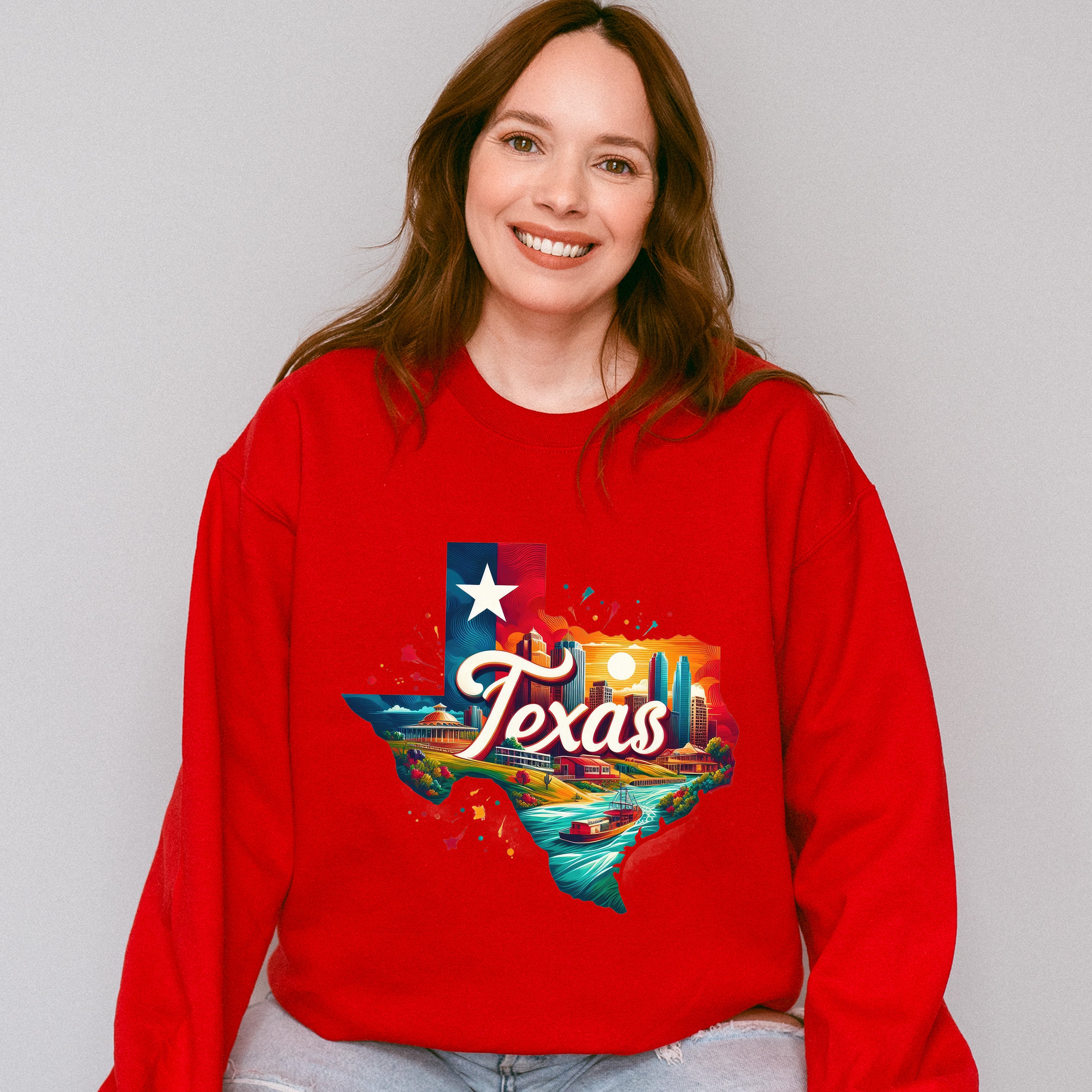 Colorful Texas State Design - States &amp; Cities Unisex Crewneck T-Shirt Sweatshirt Hoodie