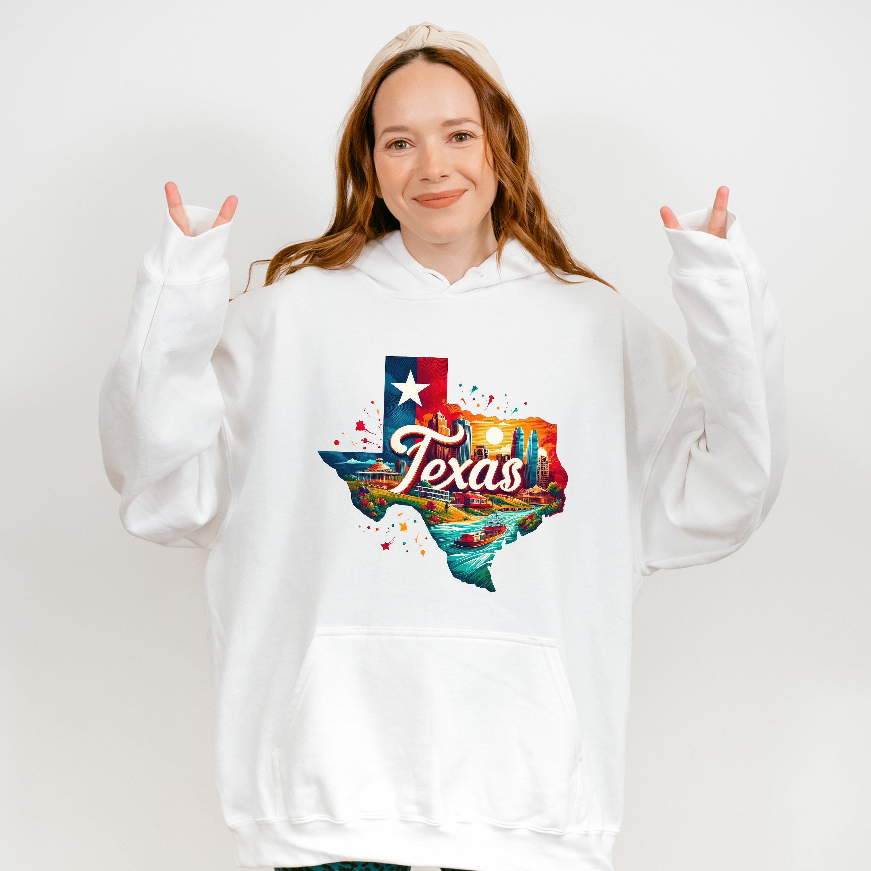 Colorful Texas State Design - States &amp; Cities Unisex Crewneck T-Shirt Sweatshirt Hoodie