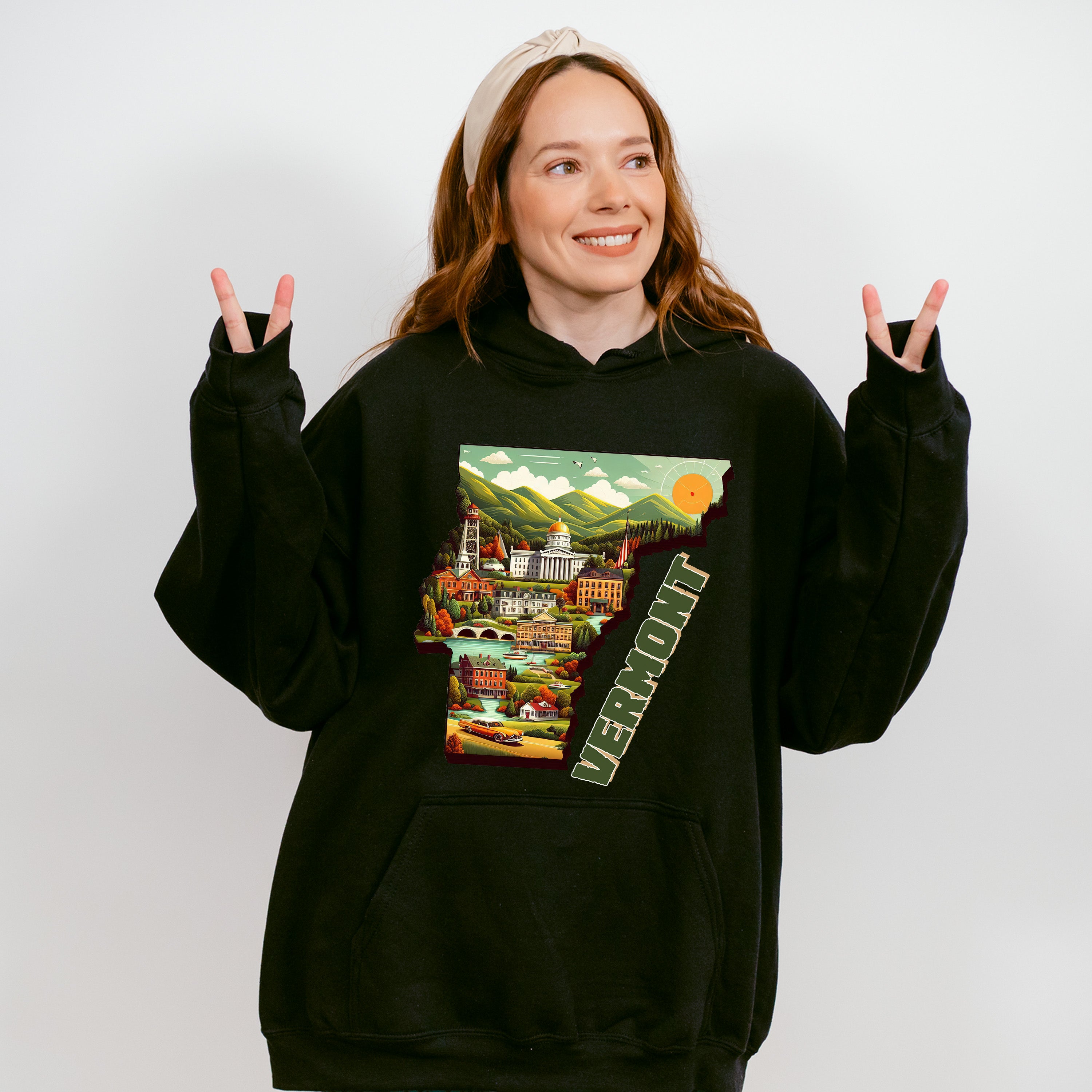 Colorful Vermont State Design - States &amp; Cities Unisex Crewneck T-Shirt Sweatshirt Hoodie