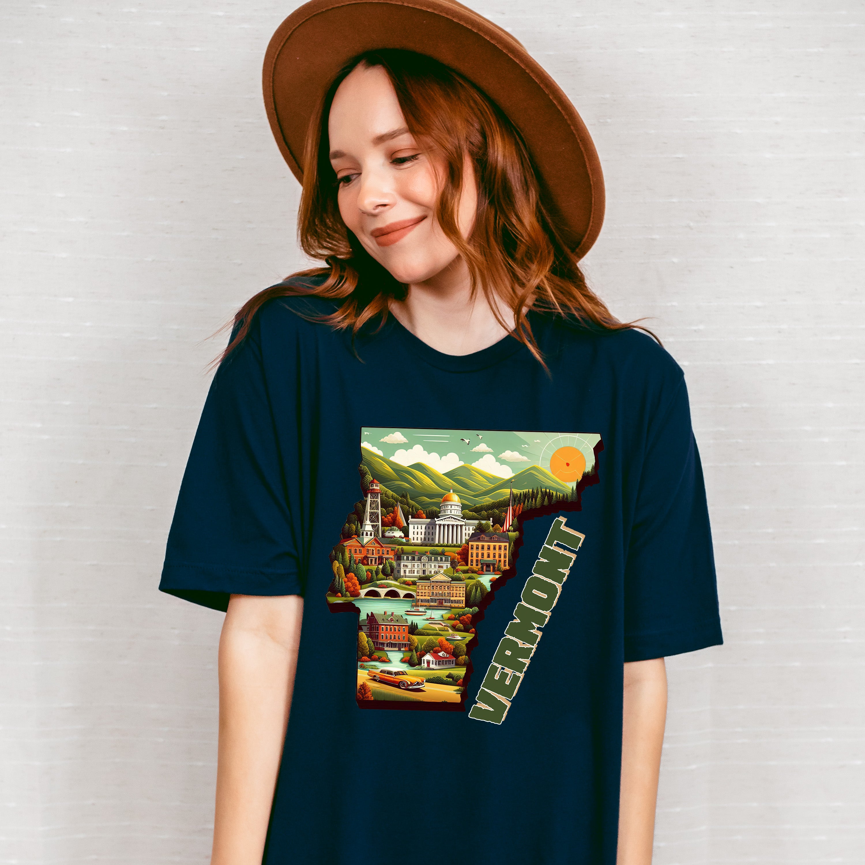 Colorful Vermont State Design - States &amp; Cities Unisex Crewneck T-Shirt Sweatshirt Hoodie