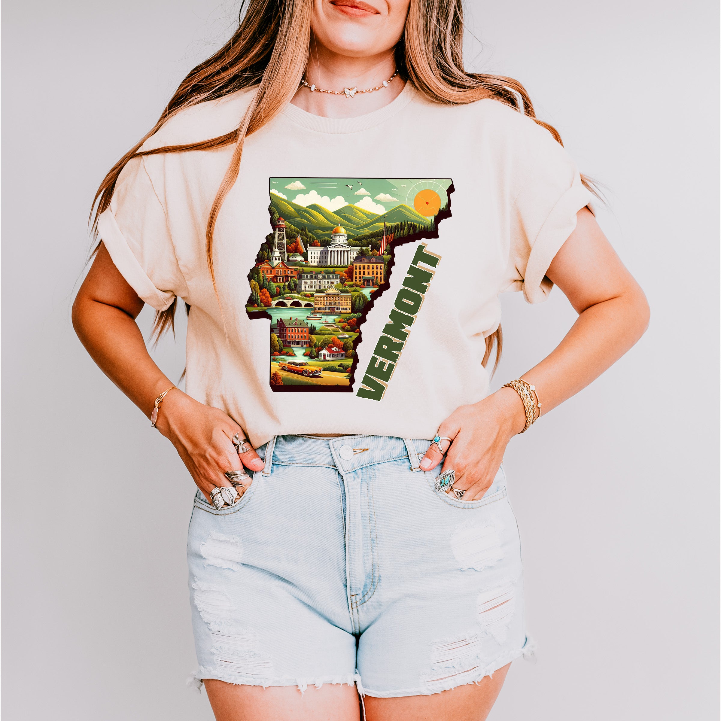 Colorful Vermont State Design - States &amp; Cities Unisex Crewneck T-Shirt Sweatshirt Hoodie