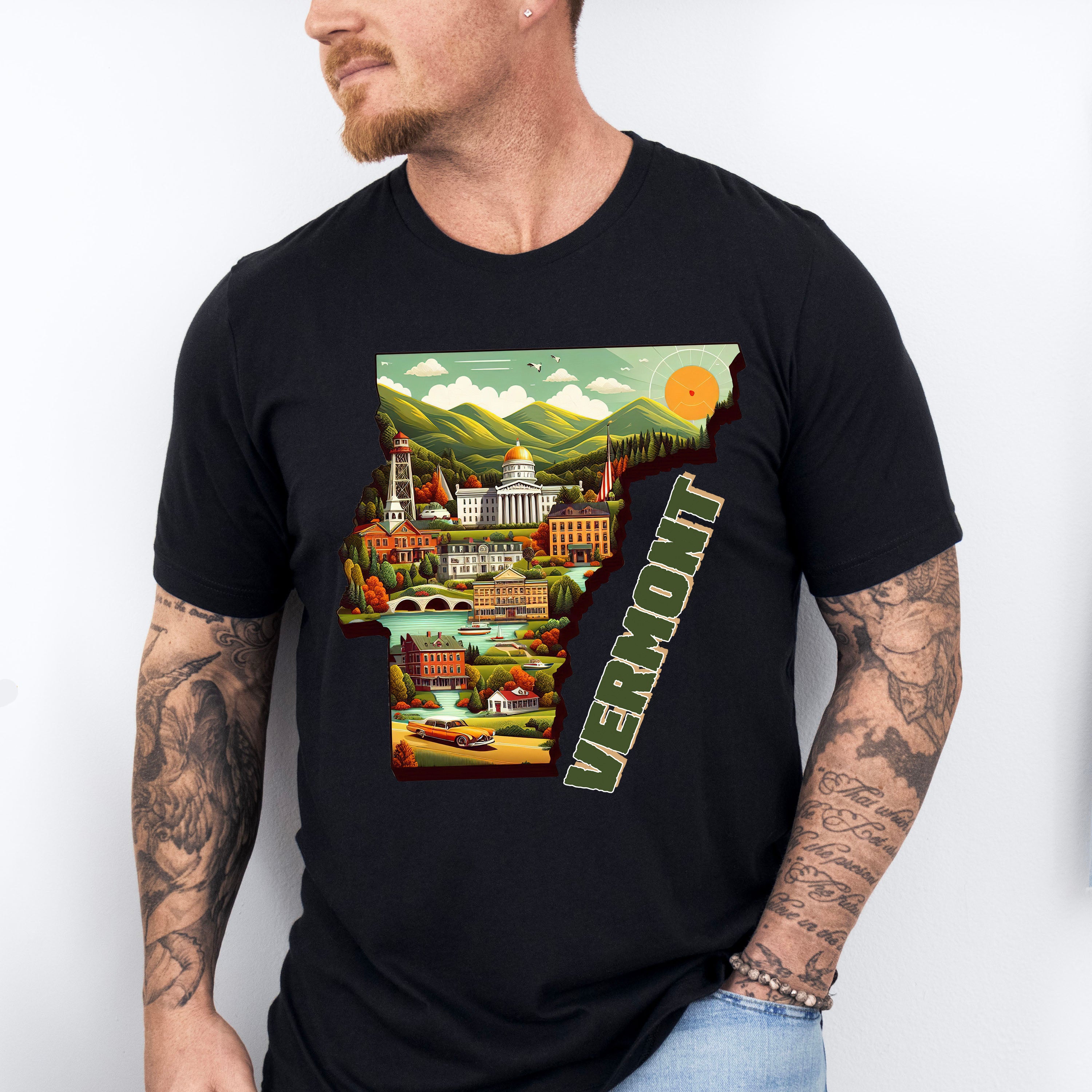 Colorful Vermont State Design - States &amp; Cities Unisex Crewneck T-Shirt Sweatshirt Hoodie