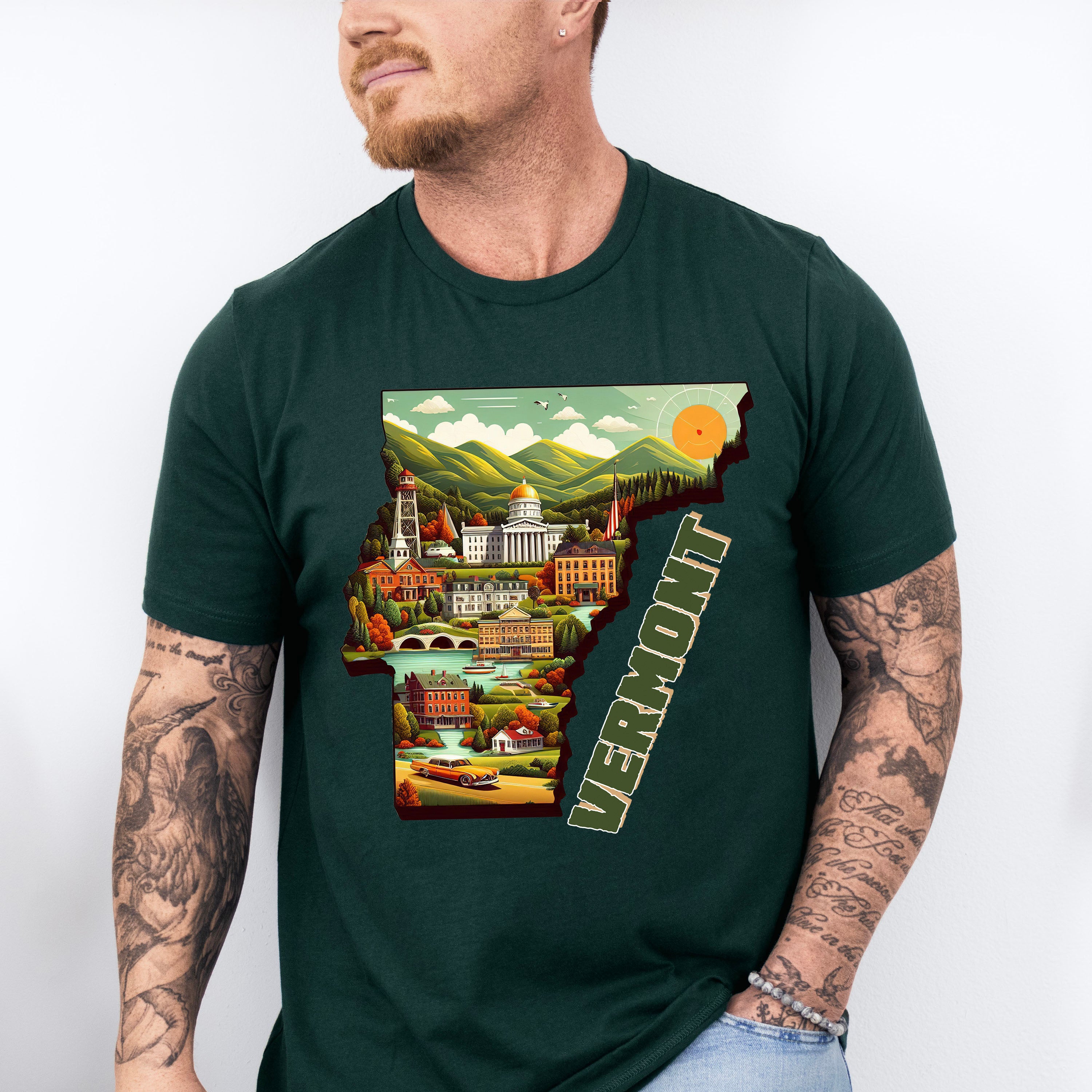 Colorful Vermont State Design - States &amp; Cities Unisex Crewneck T-Shirt Sweatshirt Hoodie