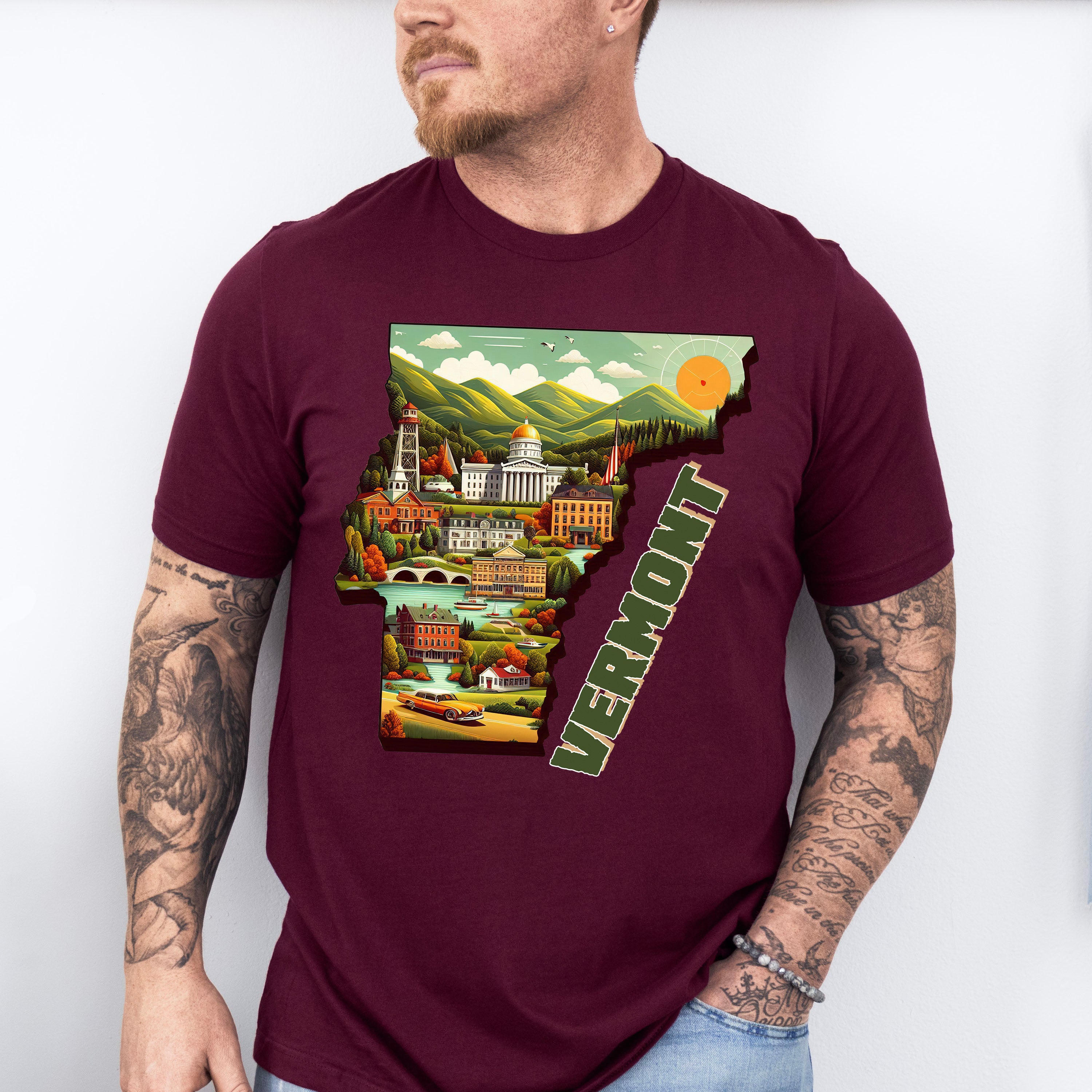 Colorful Vermont State Design - States &amp; Cities Unisex Crewneck T-Shirt Sweatshirt Hoodie