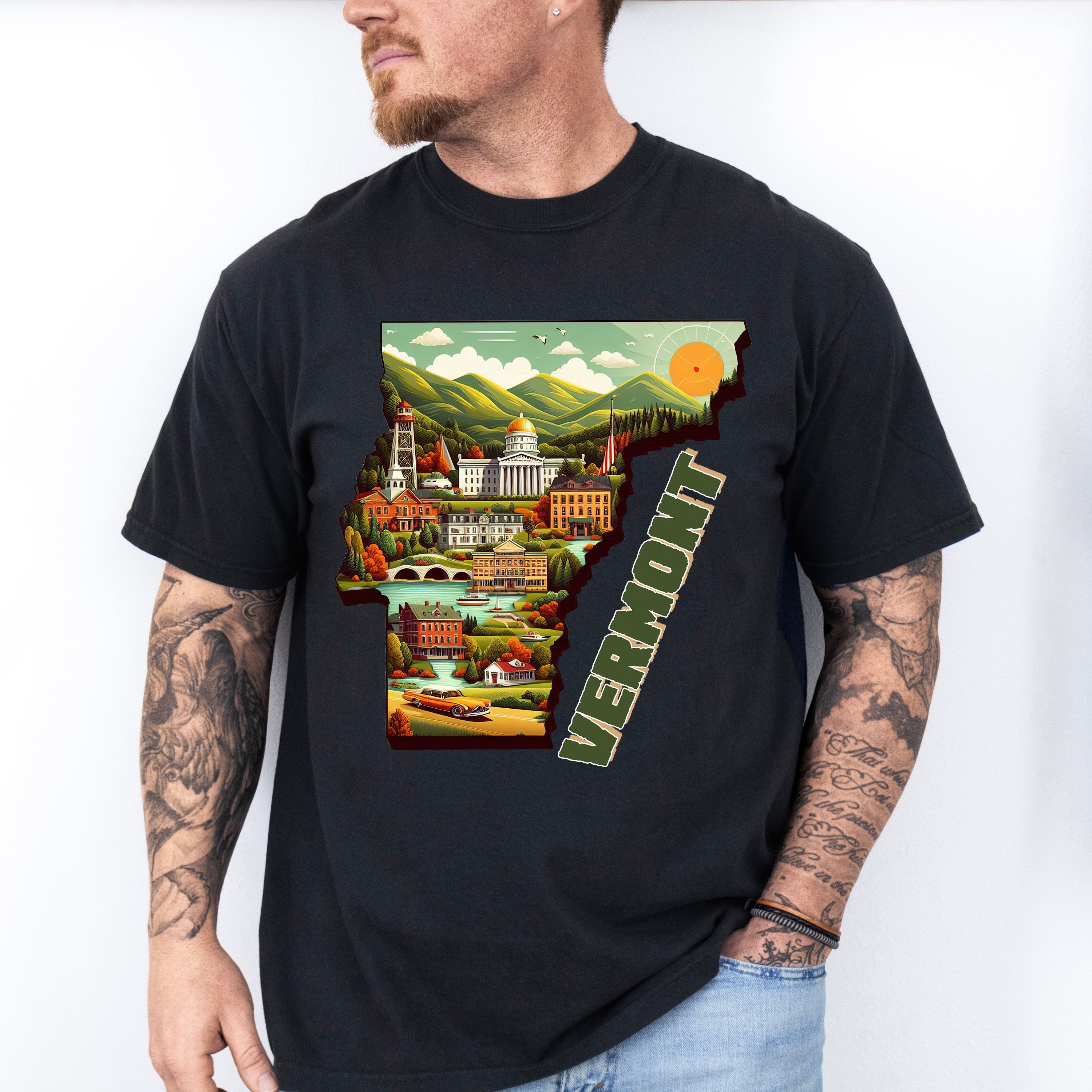 Colorful Vermont State Design - States &amp; Cities Unisex Crewneck T-Shirt Sweatshirt Hoodie