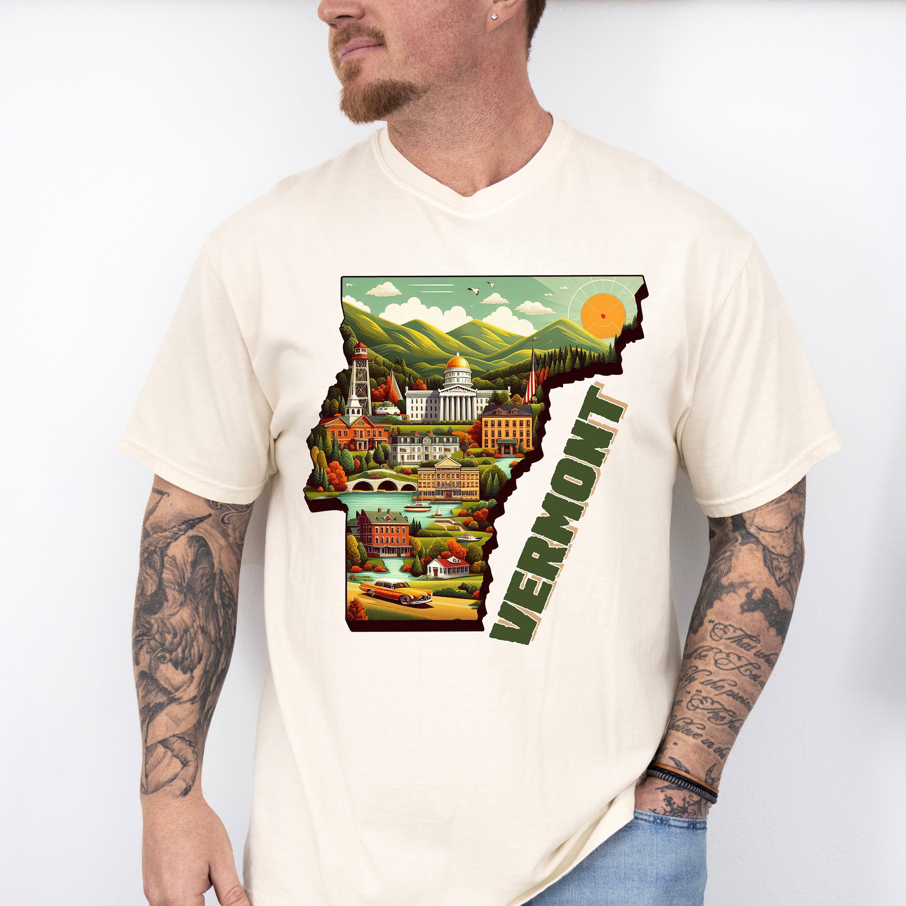 Colorful Vermont State Design - States &amp; Cities Unisex Crewneck T-Shirt Sweatshirt Hoodie