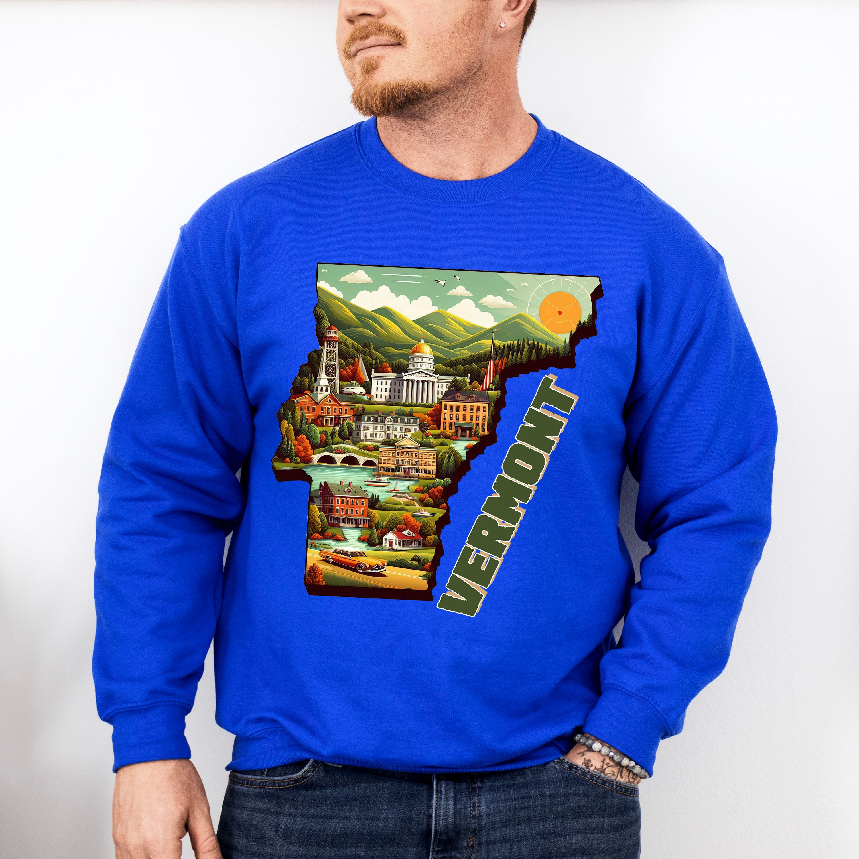 Colorful Vermont State Design - States &amp; Cities Unisex Crewneck T-Shirt Sweatshirt Hoodie