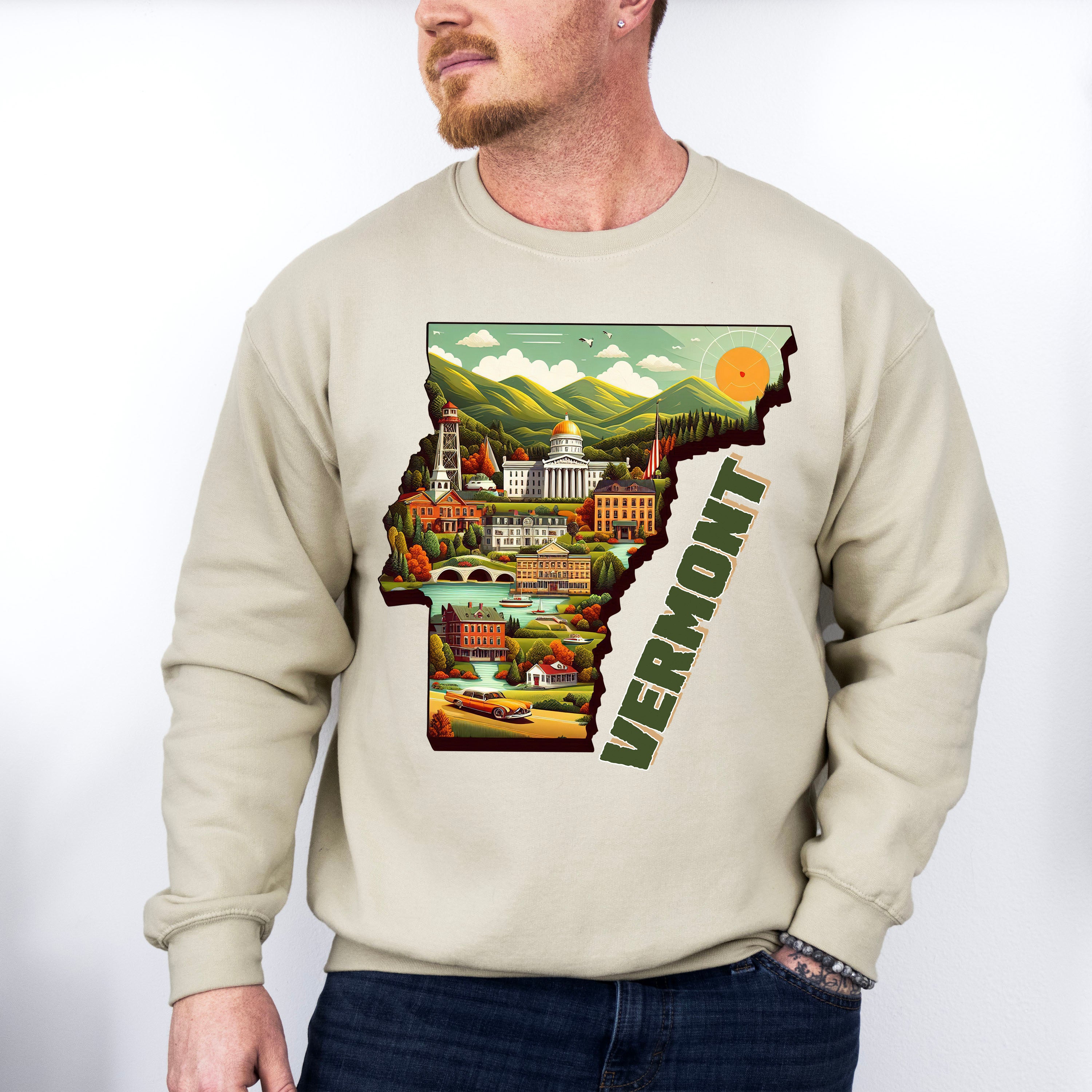 Colorful Vermont State Design - States &amp; Cities Unisex Crewneck T-Shirt Sweatshirt Hoodie