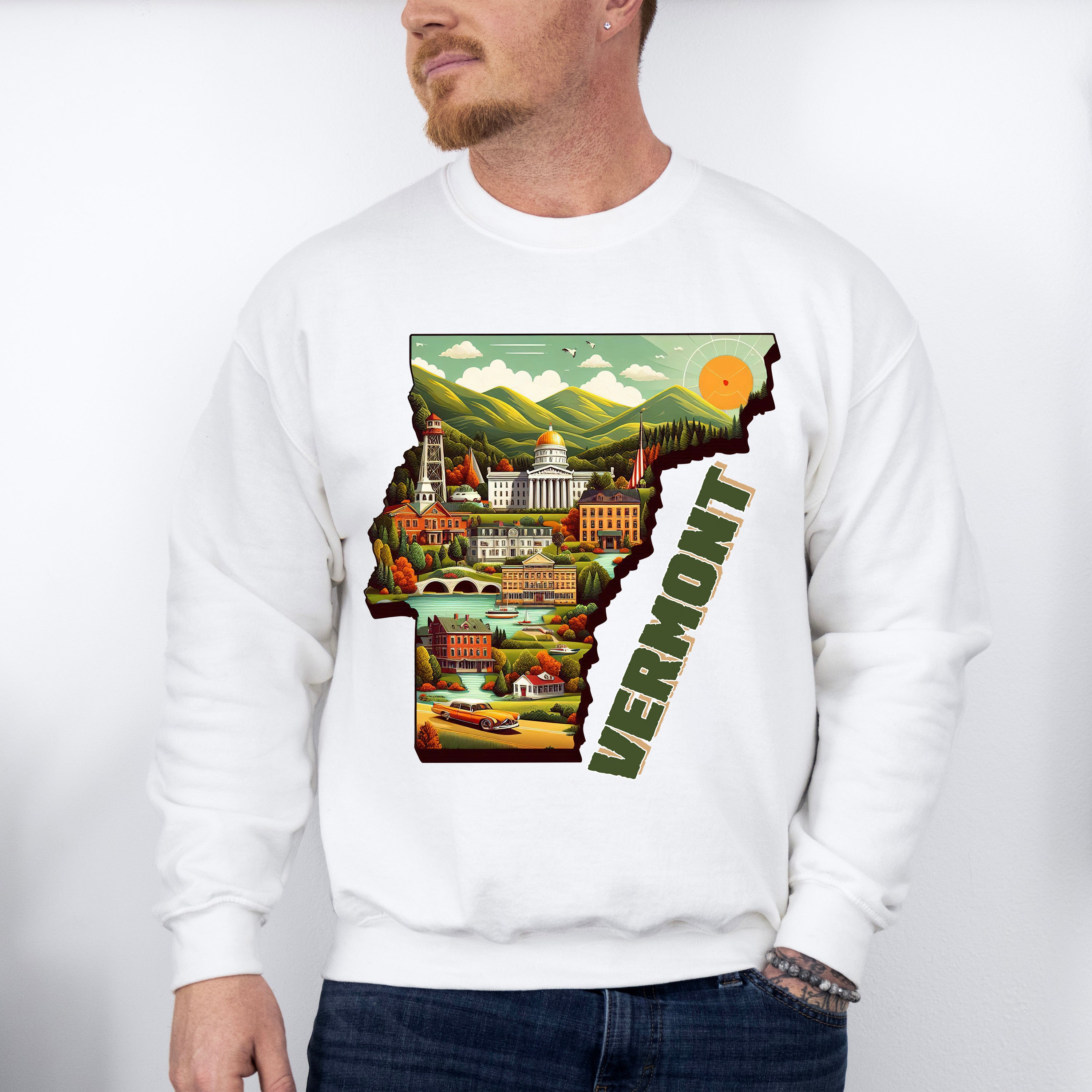 Colorful Vermont State Design - States &amp; Cities Unisex Crewneck T-Shirt Sweatshirt Hoodie