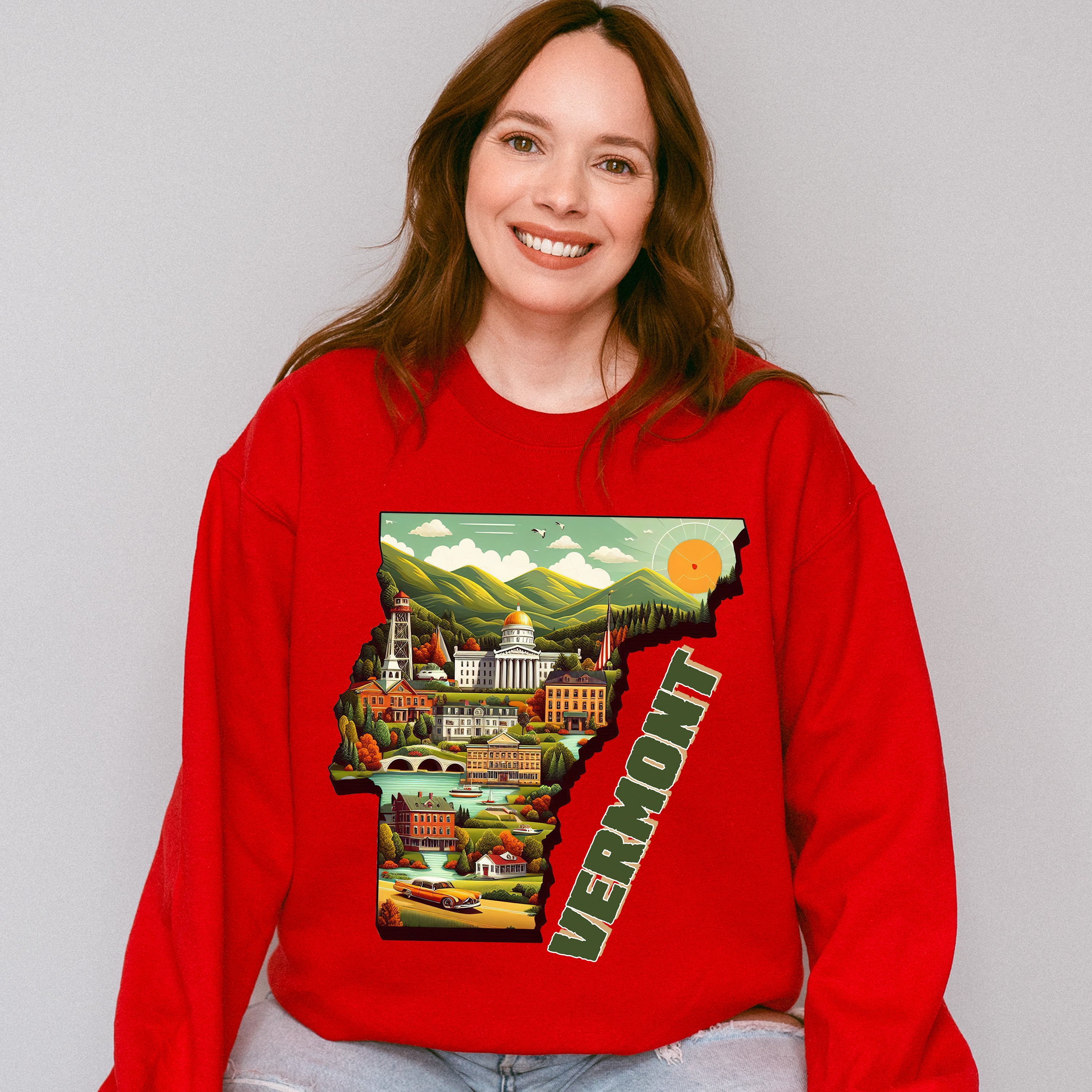 Colorful Vermont State Design - States &amp; Cities Unisex Crewneck T-Shirt Sweatshirt Hoodie