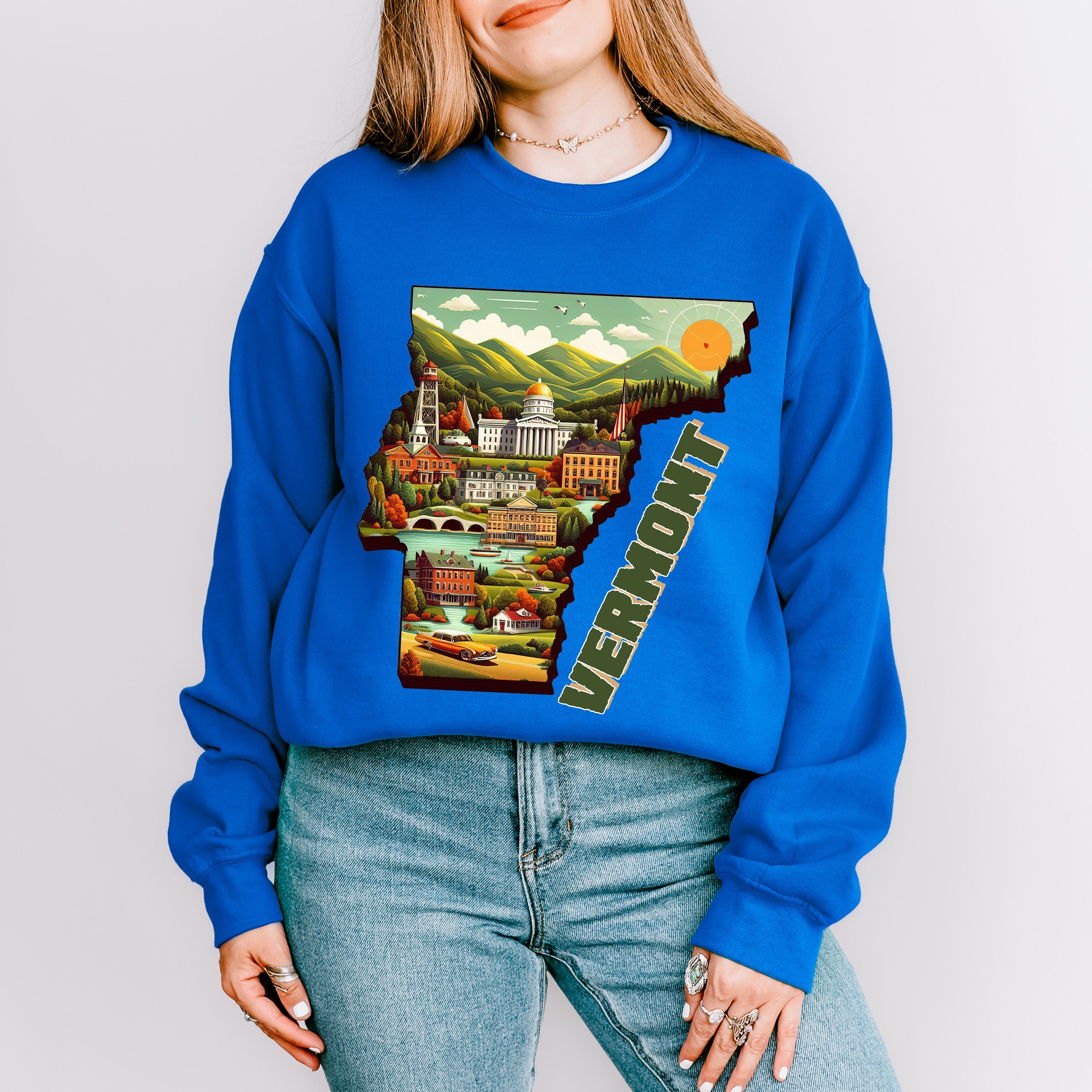 Colorful Vermont State Design - States &amp; Cities Unisex Crewneck T-Shirt Sweatshirt Hoodie