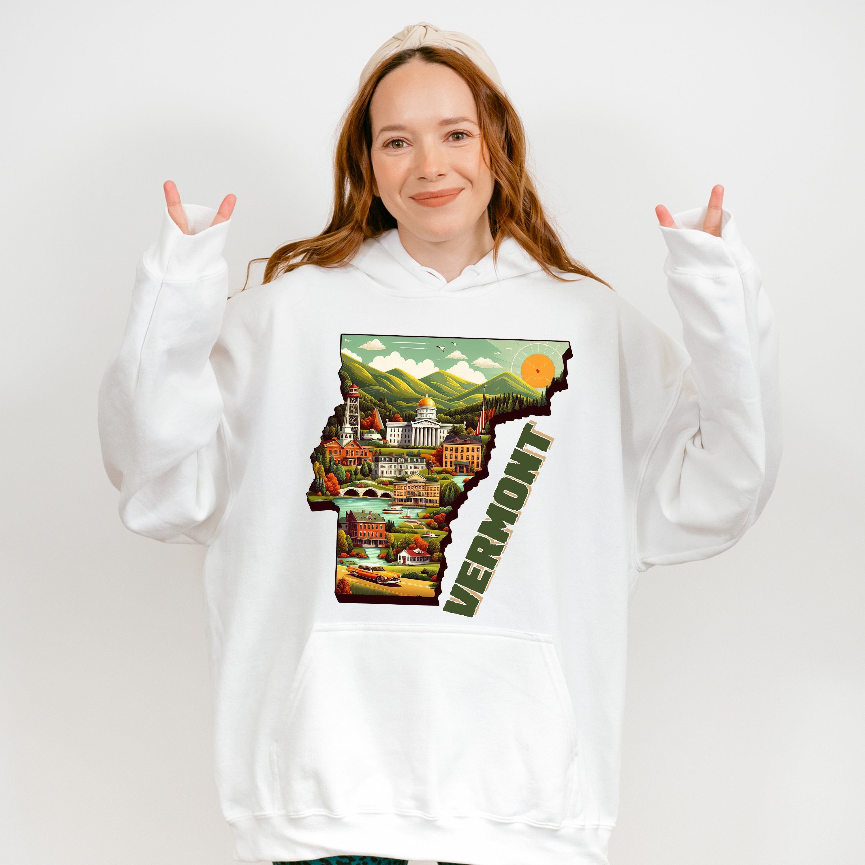 Colorful Vermont State Design - States &amp; Cities Unisex Crewneck T-Shirt Sweatshirt Hoodie