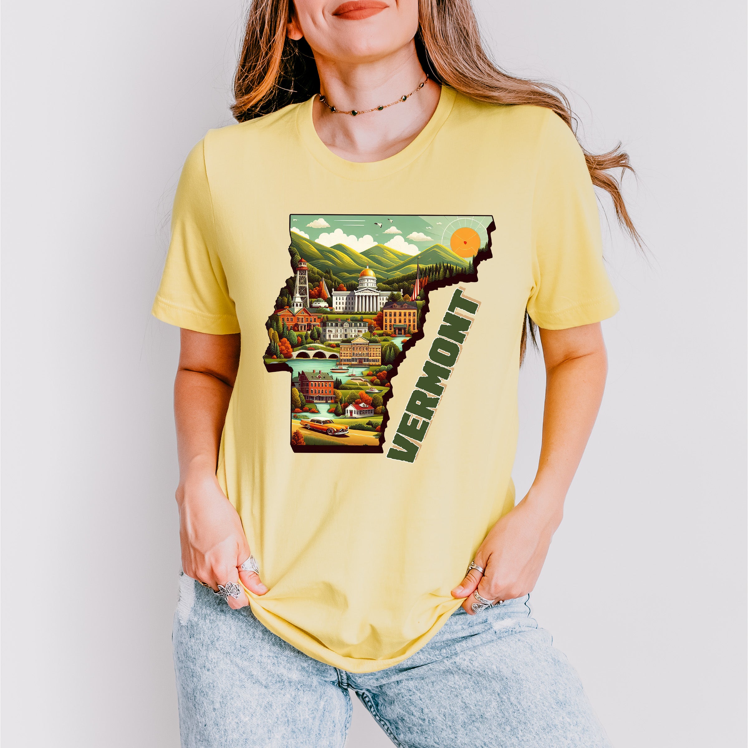 Colorful Vermont State Design - States &amp; Cities Unisex Crewneck T-Shirt Sweatshirt Hoodie