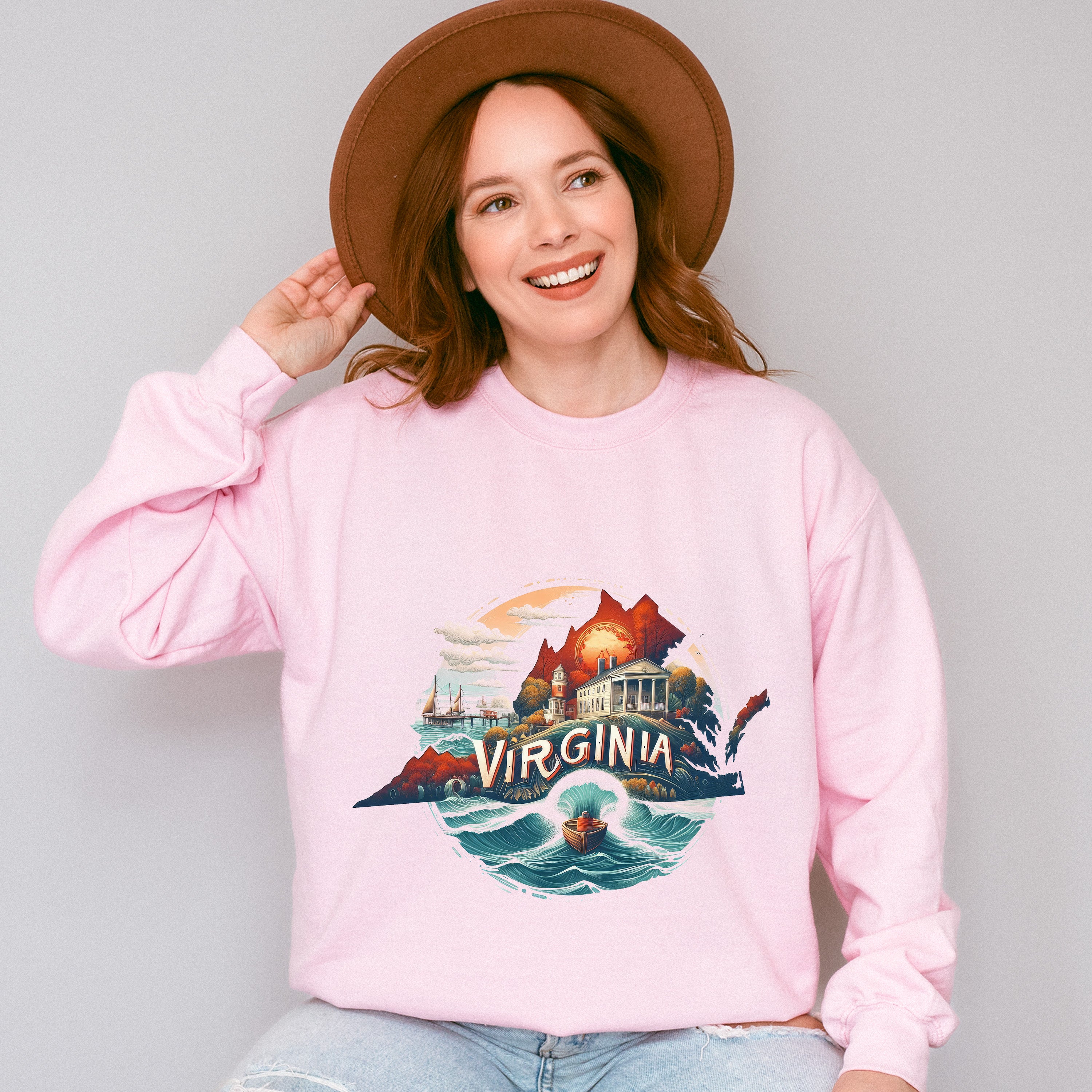 Colorful Virginia State Design - States &amp; Cities Unisex Crewneck T-Shirt Sweatshirt Hoodie