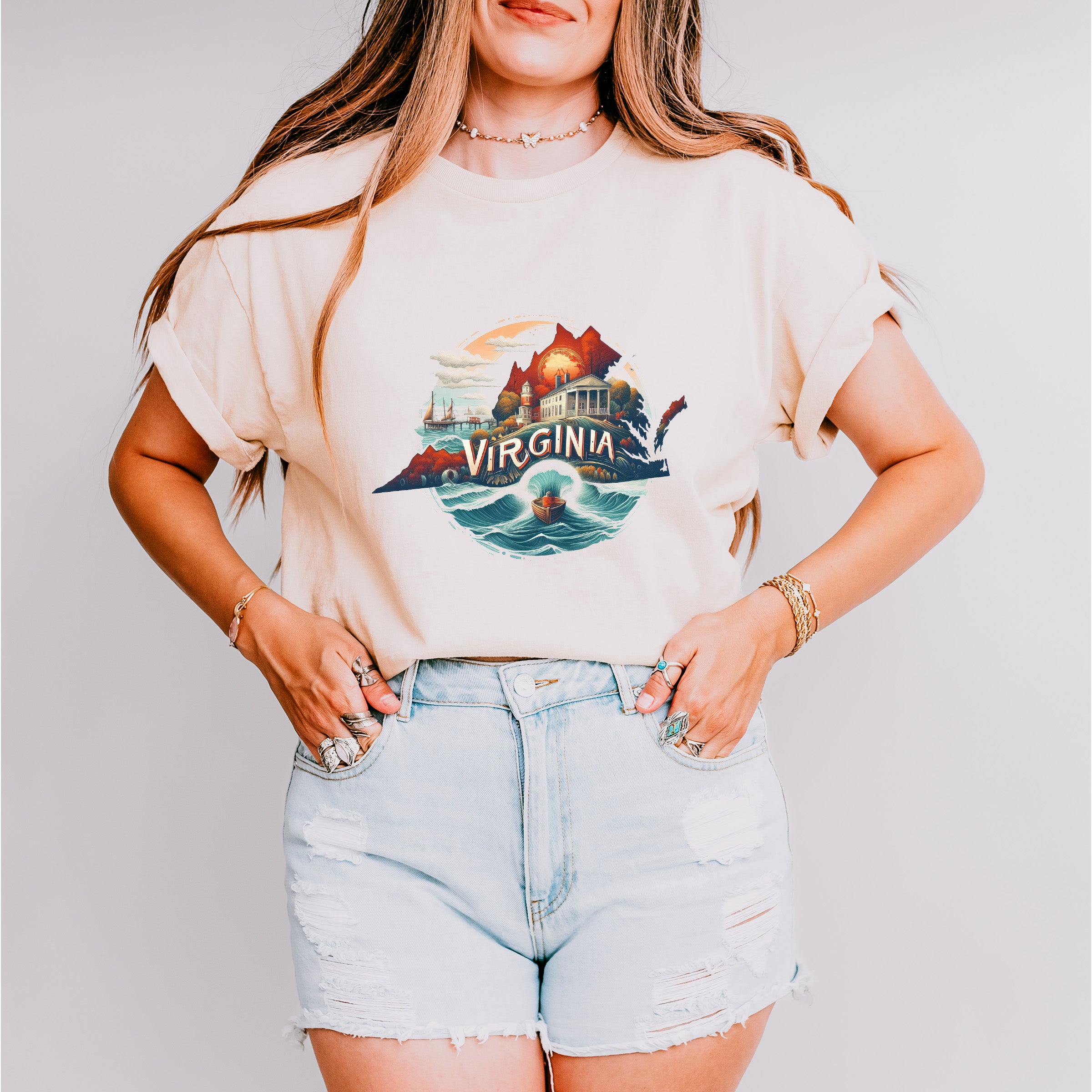 Colorful Virginia State Design - States &amp; Cities Unisex Crewneck T-Shirt Sweatshirt Hoodie