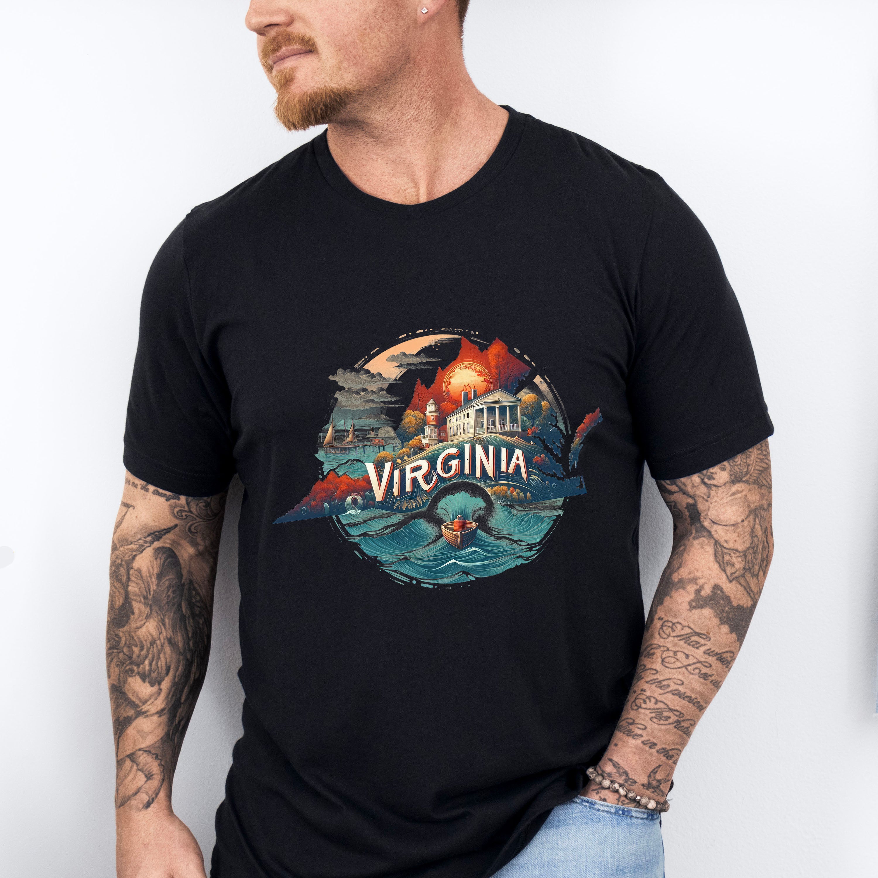 Colorful Virginia State Design - States &amp; Cities Unisex Crewneck T-Shirt Sweatshirt Hoodie