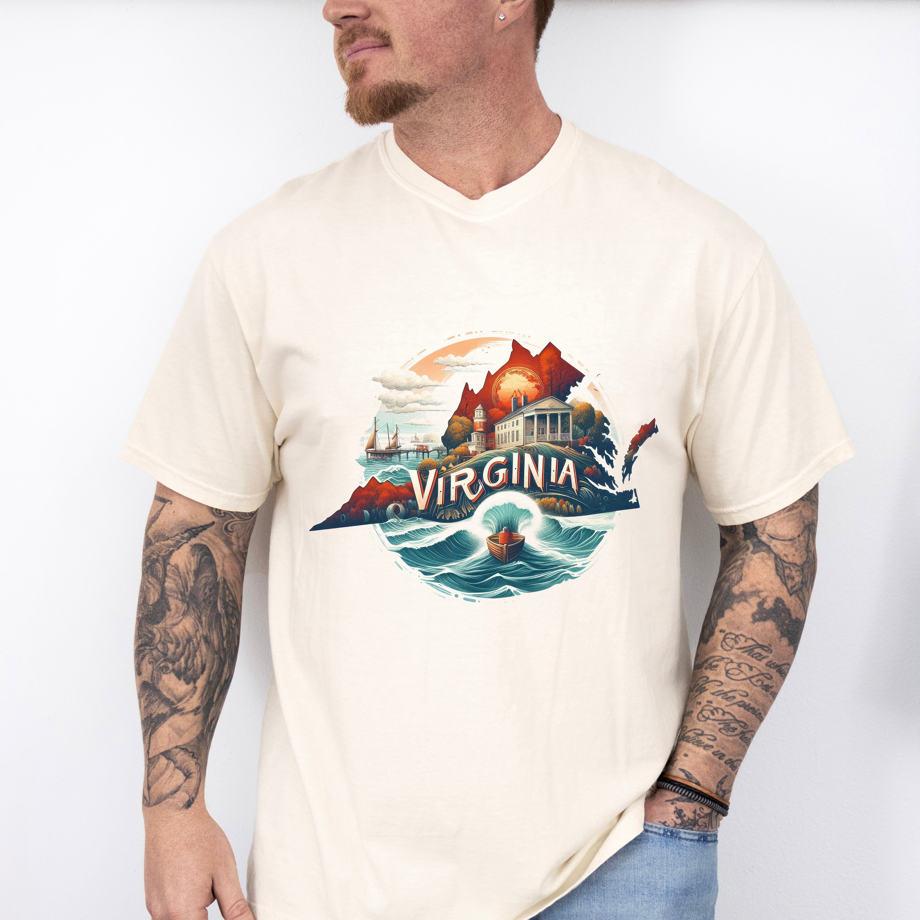 Colorful Virginia State Design - States &amp; Cities Unisex Crewneck T-Shirt Sweatshirt Hoodie