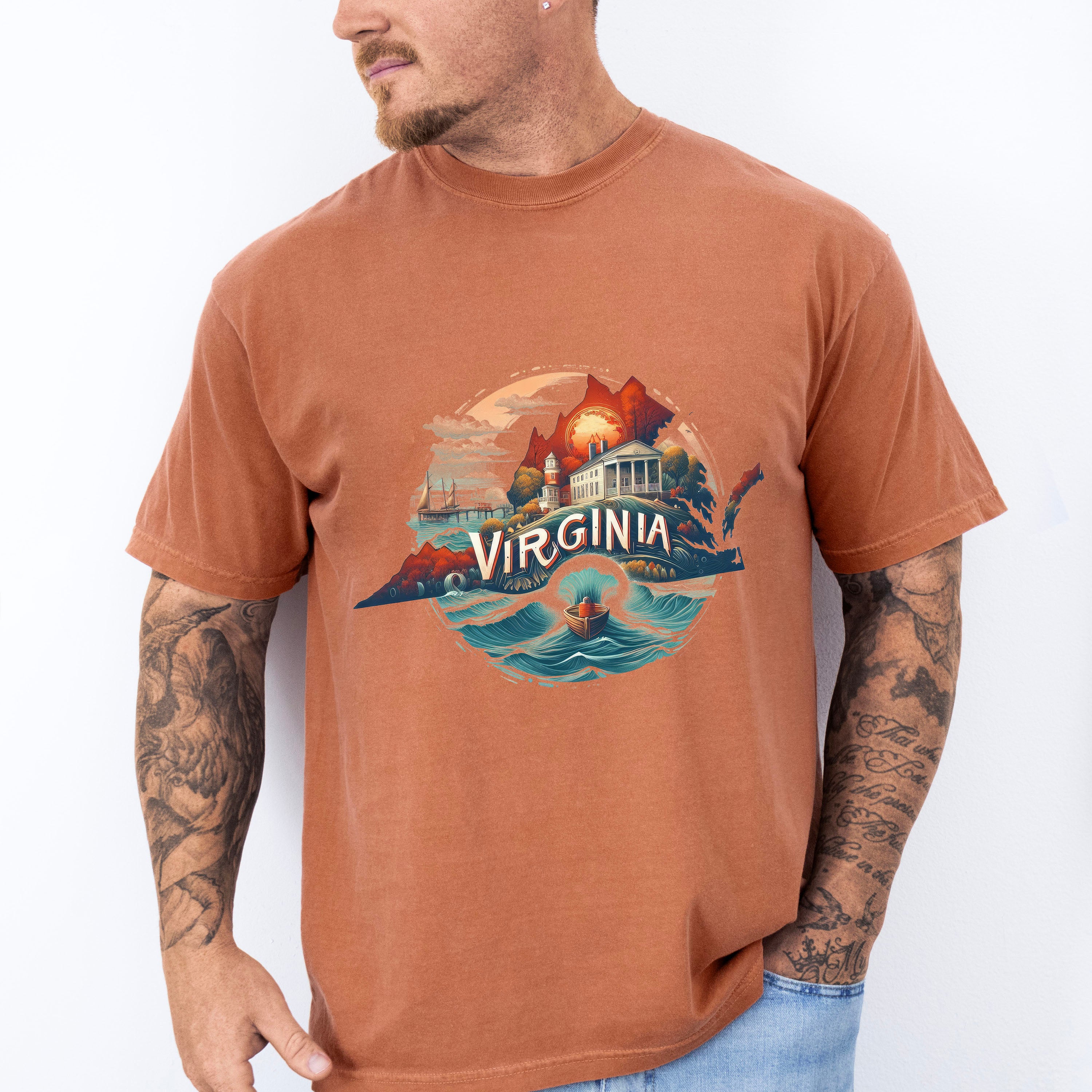 Colorful Virginia State Design - States &amp; Cities Unisex Crewneck T-Shirt Sweatshirt Hoodie