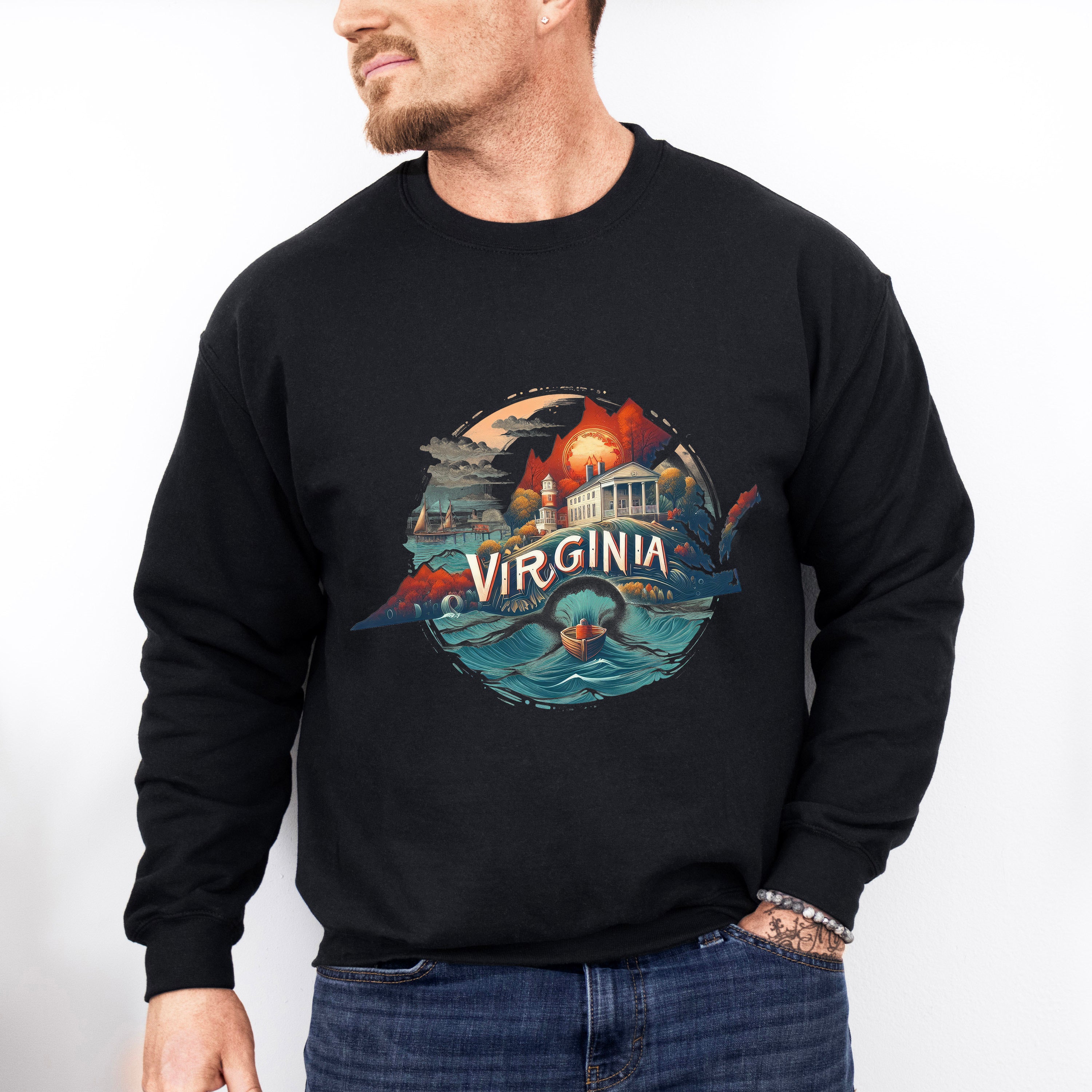 Colorful Virginia State Design - States &amp; Cities Unisex Crewneck T-Shirt Sweatshirt Hoodie