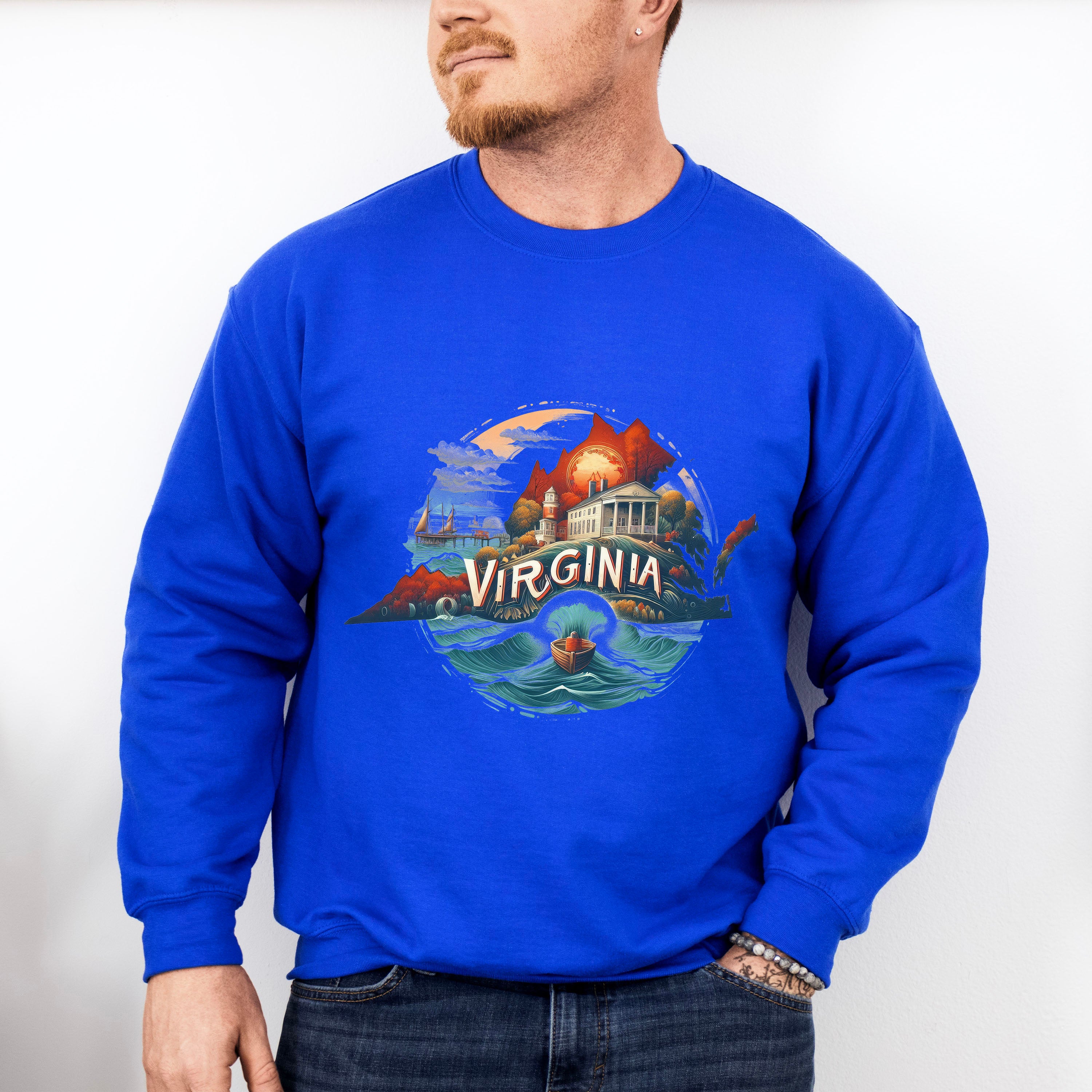 Colorful Virginia State Design - States &amp; Cities Unisex Crewneck T-Shirt Sweatshirt Hoodie