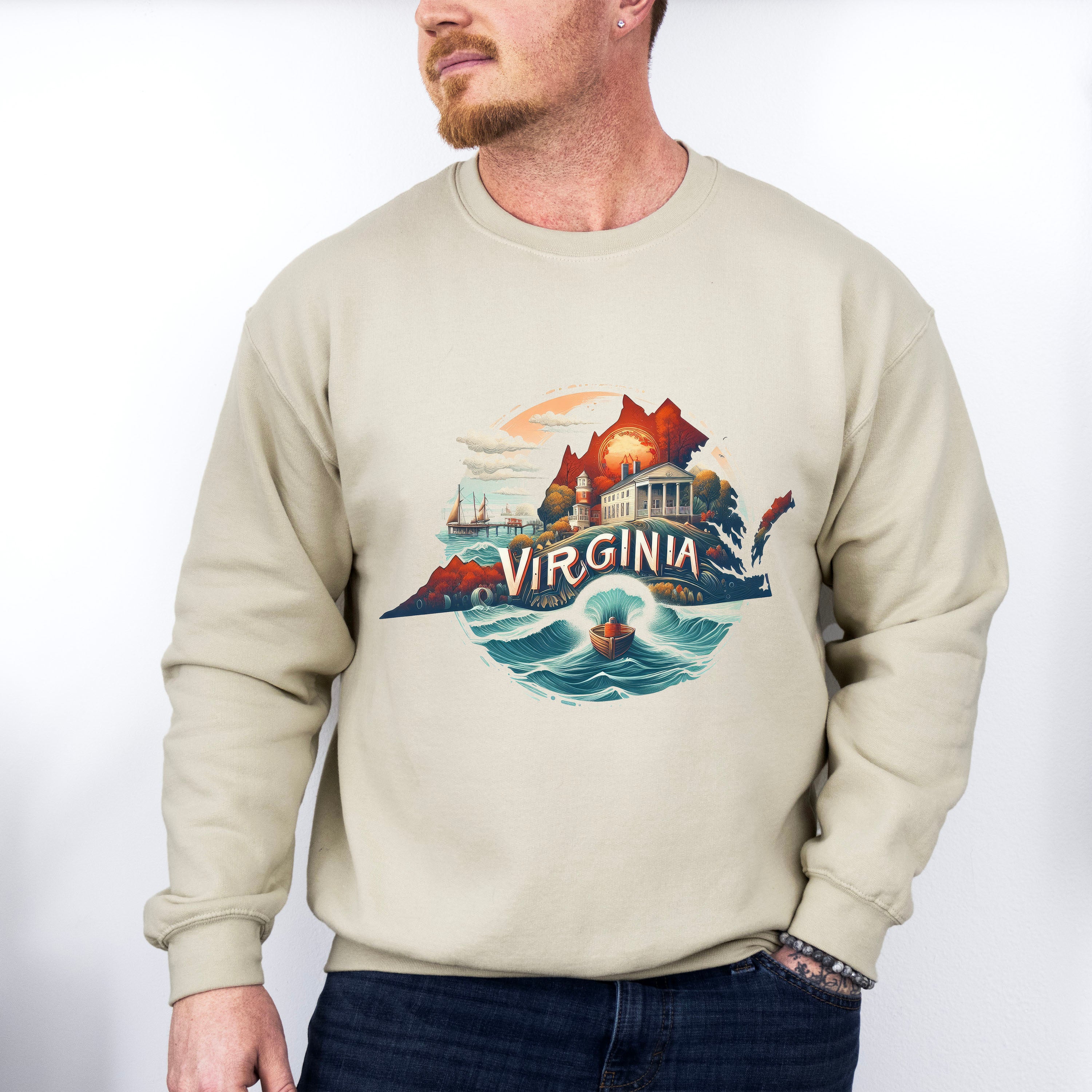 Colorful Virginia State Design - States &amp; Cities Unisex Crewneck T-Shirt Sweatshirt Hoodie