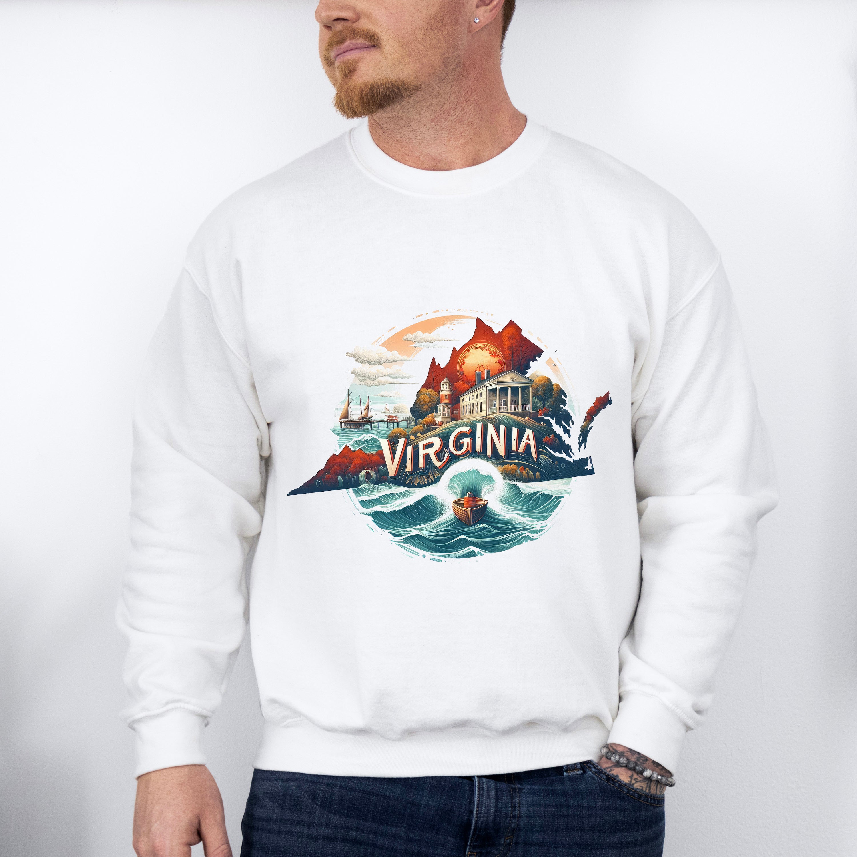 Colorful Virginia State Design - States &amp; Cities Unisex Crewneck T-Shirt Sweatshirt Hoodie