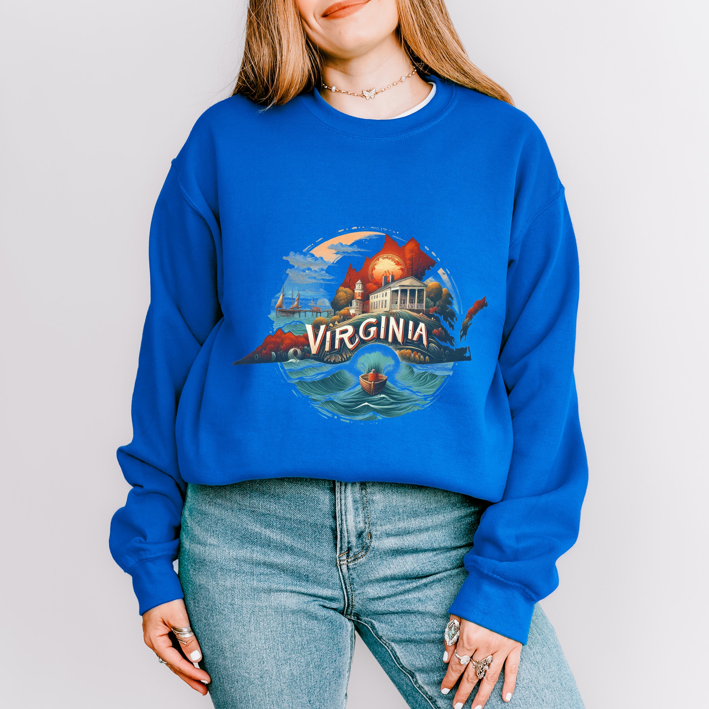 Colorful Virginia State Design - States &amp; Cities Unisex Crewneck T-Shirt Sweatshirt Hoodie