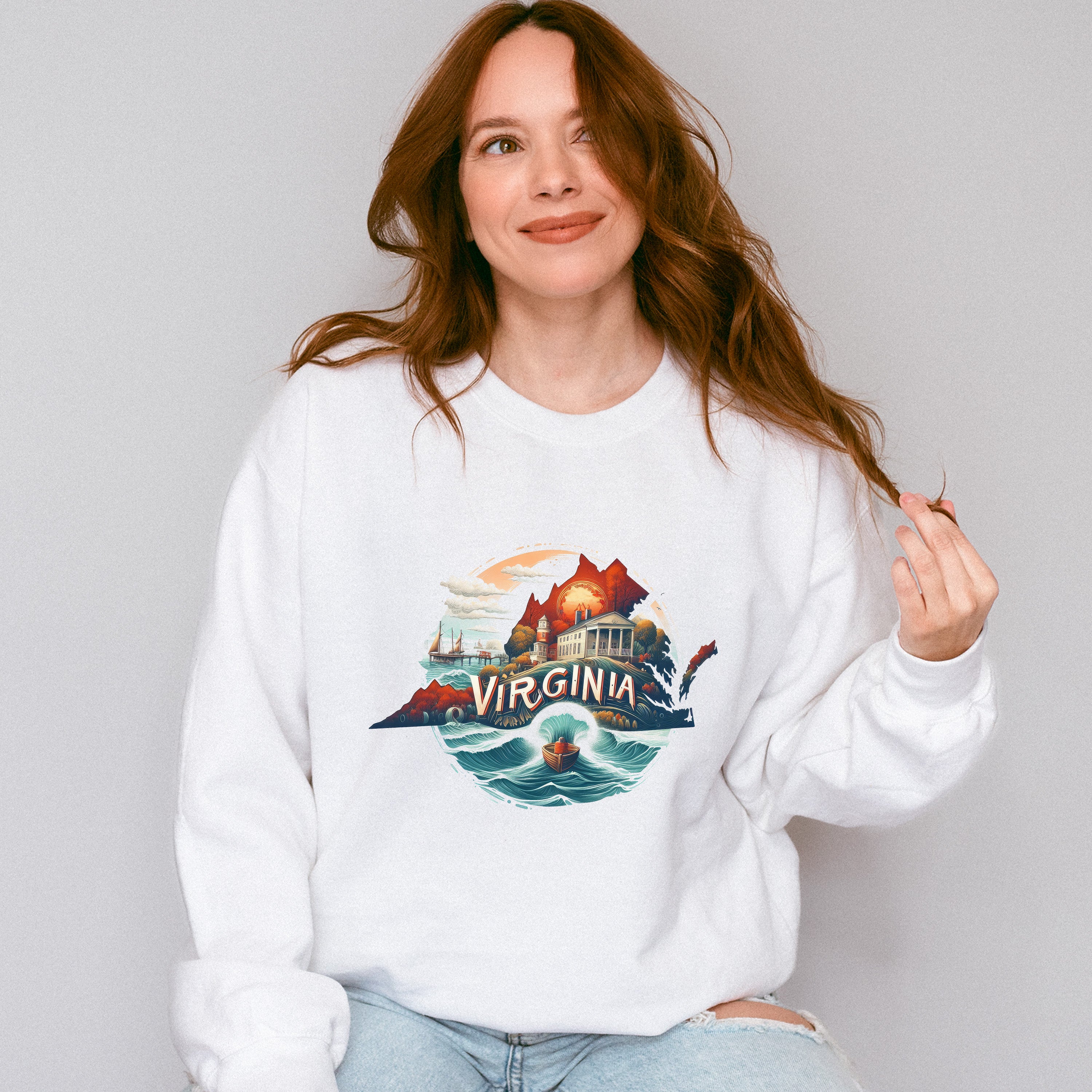 Colorful Virginia State Design - States &amp; Cities Unisex Crewneck T-Shirt Sweatshirt Hoodie