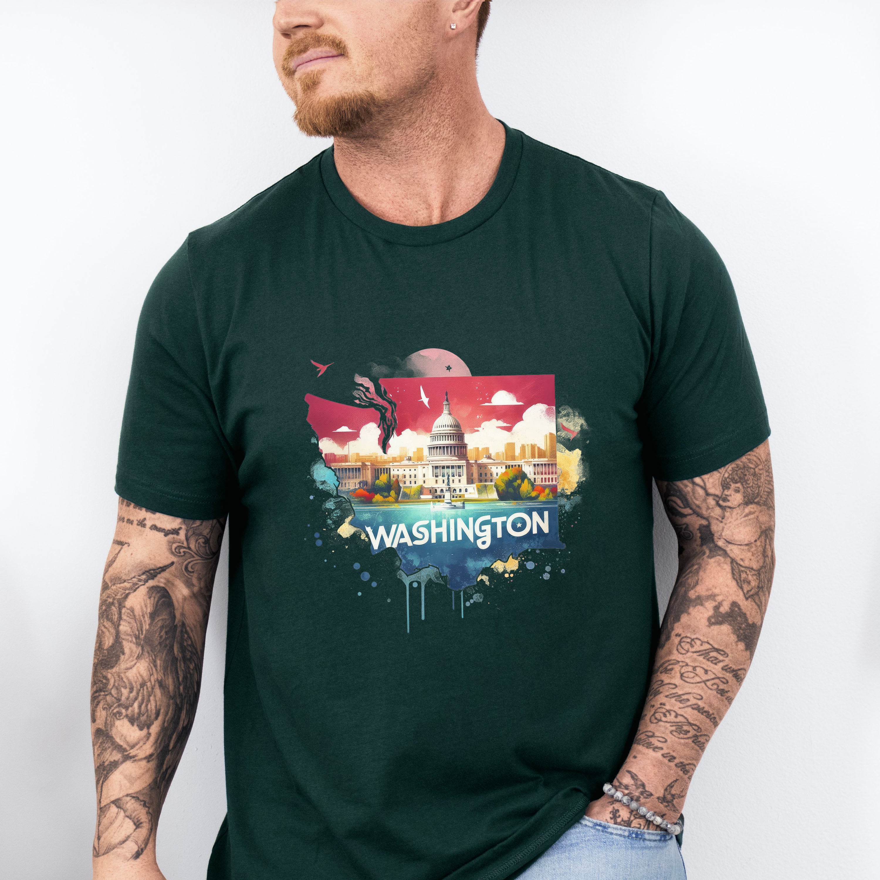 Colorful Washington State Design - States &amp; Cities Unisex Crewneck T-Shirt Sweatshirt Hoodie