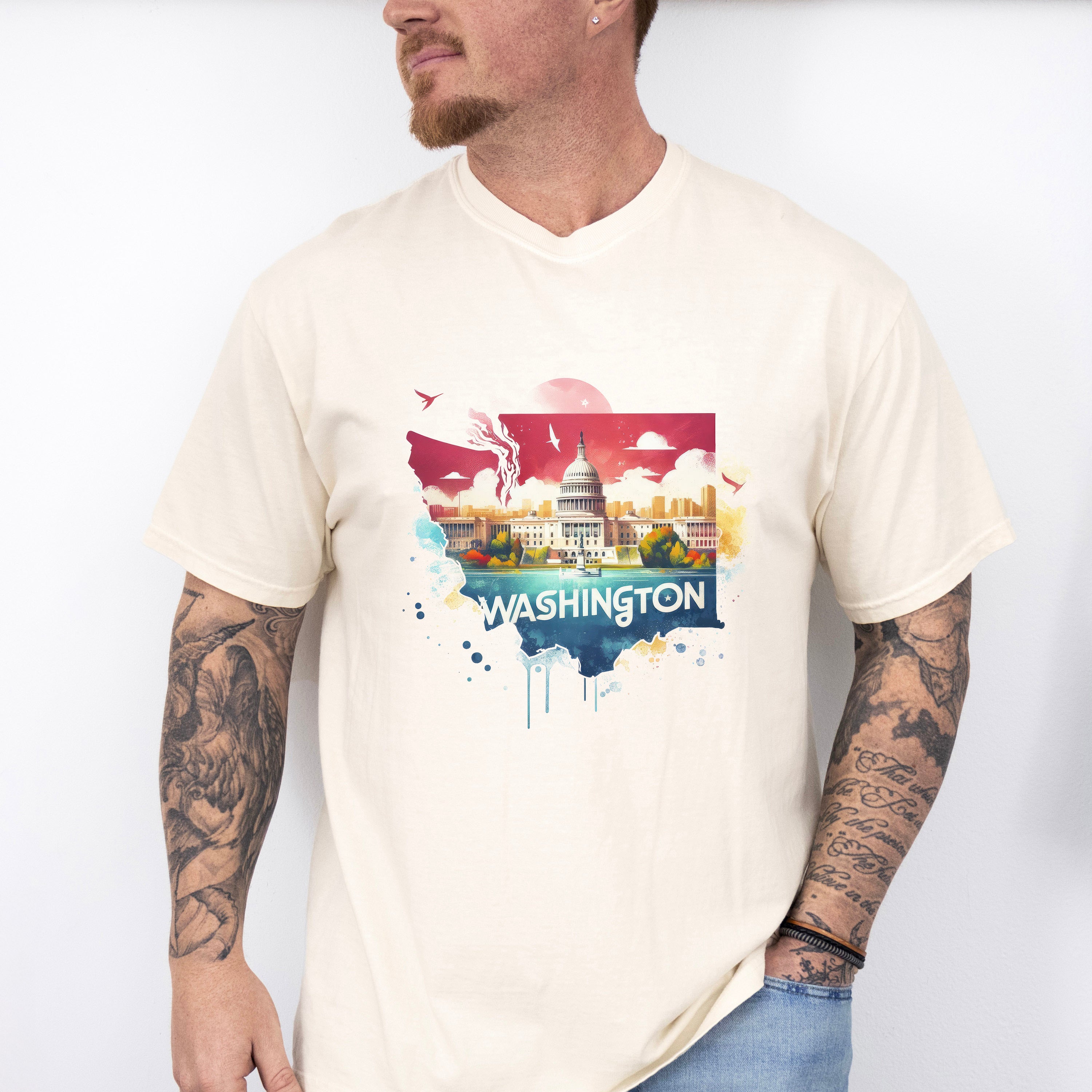 Colorful Washington State Design - States &amp; Cities Unisex Crewneck T-Shirt Sweatshirt Hoodie