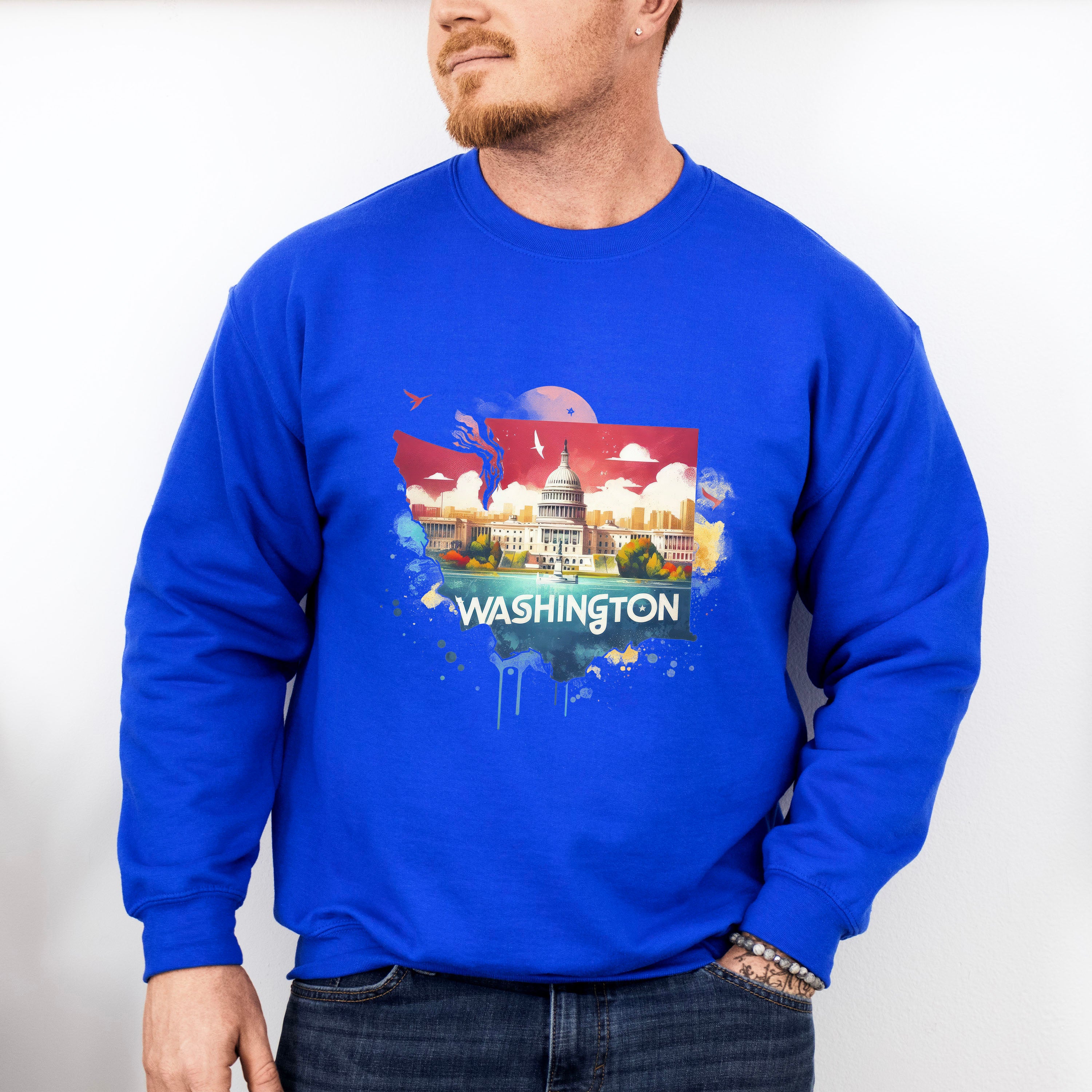 Colorful Washington State Design - States &amp; Cities Unisex Crewneck T-Shirt Sweatshirt Hoodie