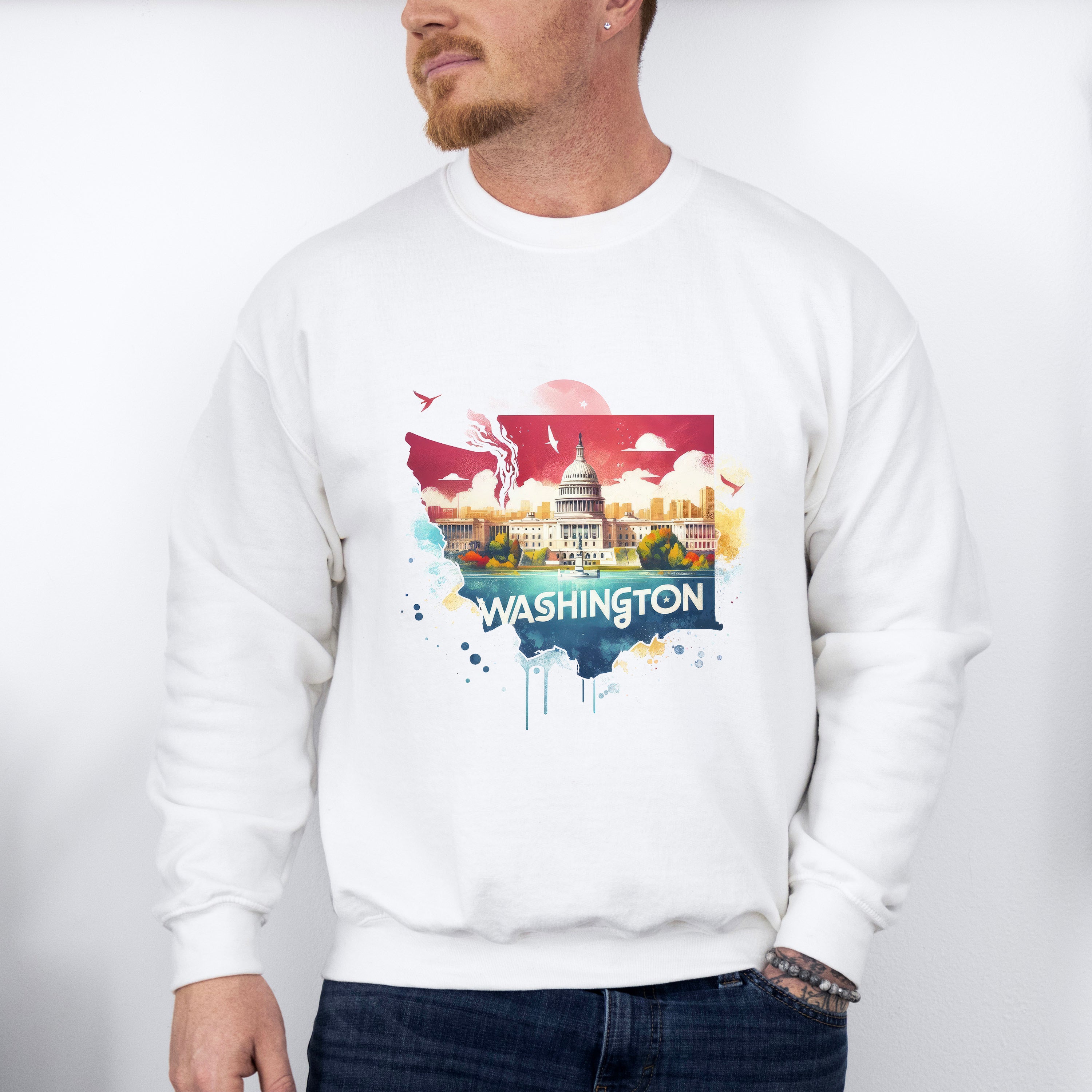 Colorful Washington State Design - States &amp; Cities Unisex Crewneck T-Shirt Sweatshirt Hoodie