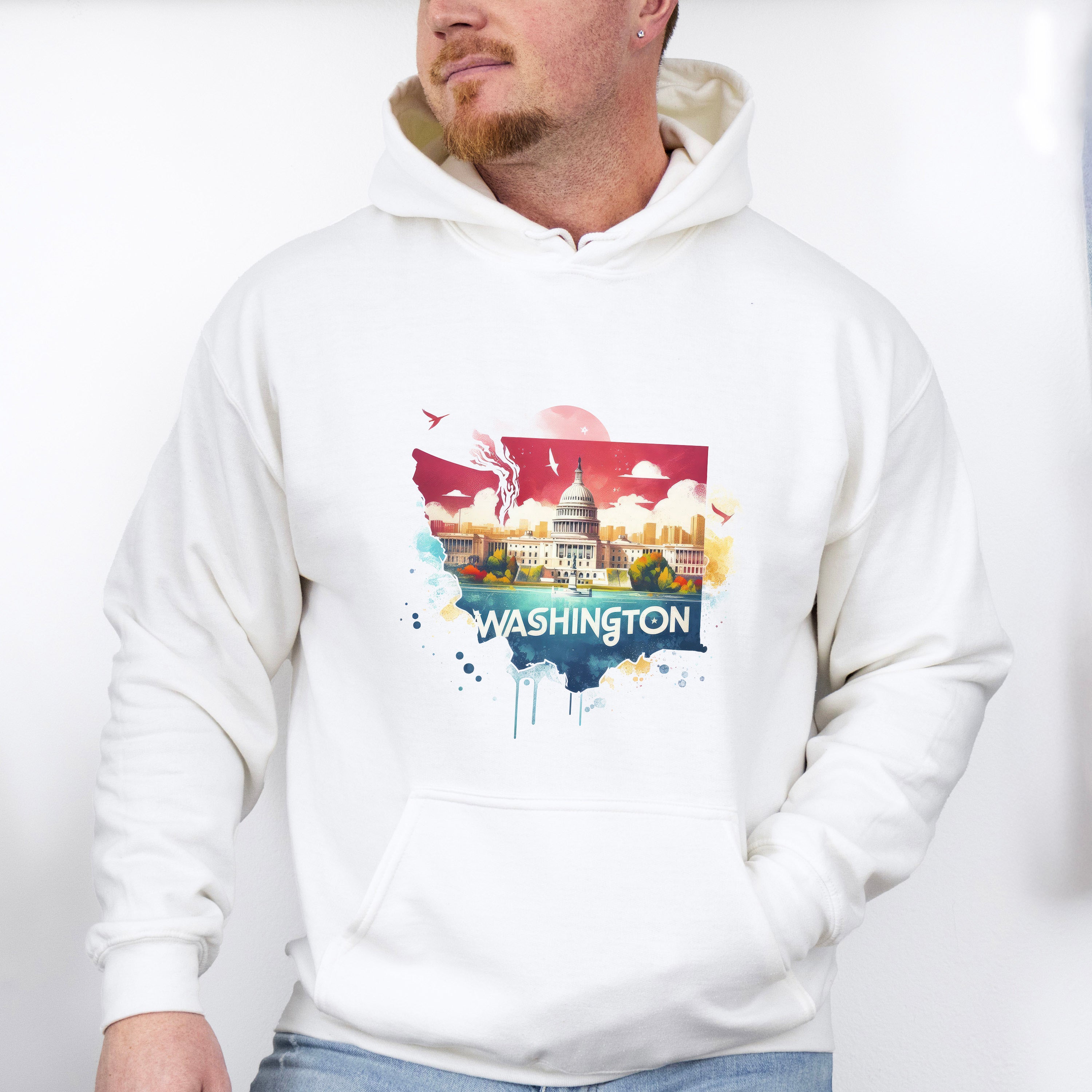 Colorful Washington State Design - States &amp; Cities Unisex Crewneck T-Shirt Sweatshirt Hoodie