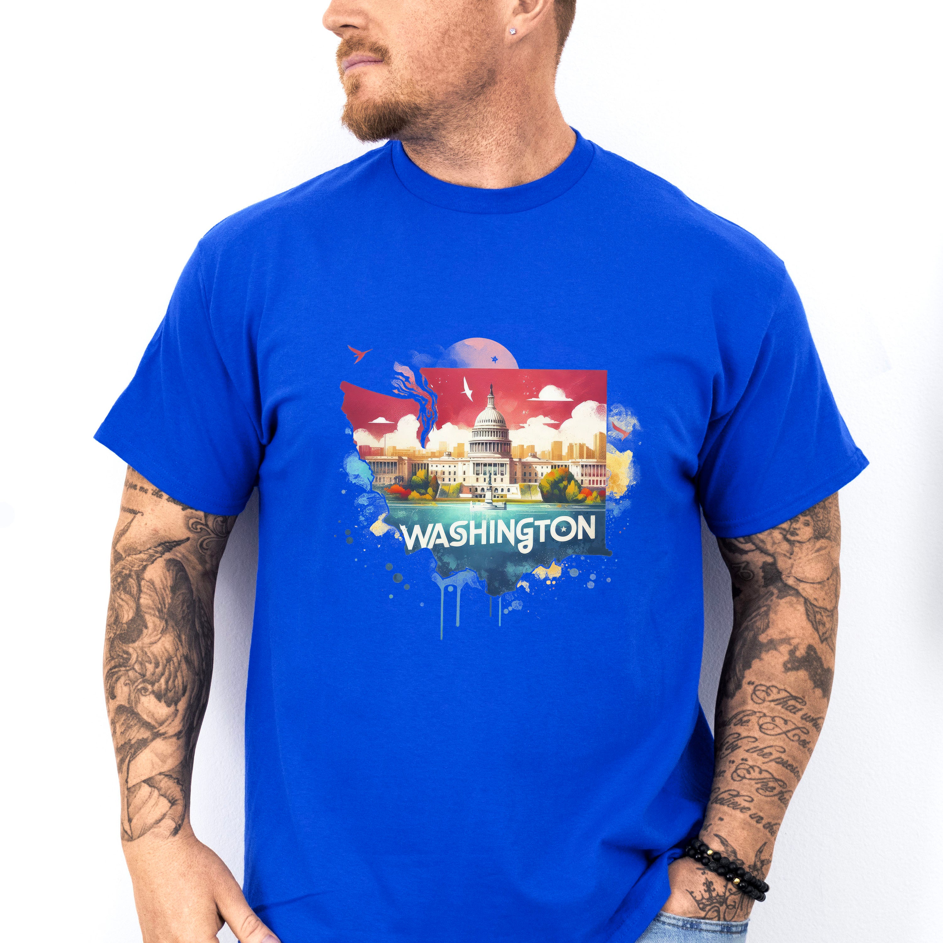 Colorful Washington State Design - States &amp; Cities Unisex Crewneck T-Shirt Sweatshirt Hoodie