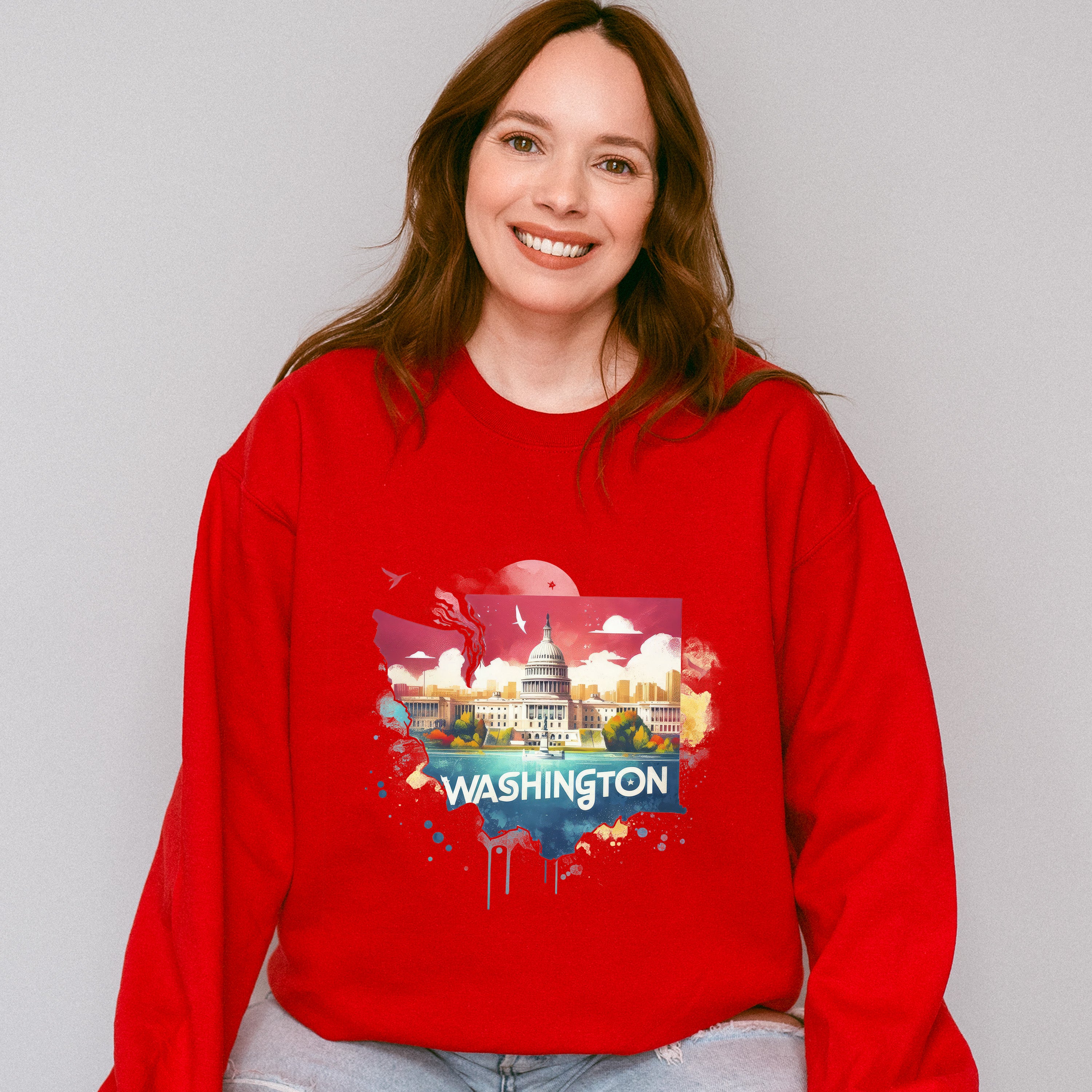 Colorful Washington State Design - States &amp; Cities Unisex Crewneck T-Shirt Sweatshirt Hoodie