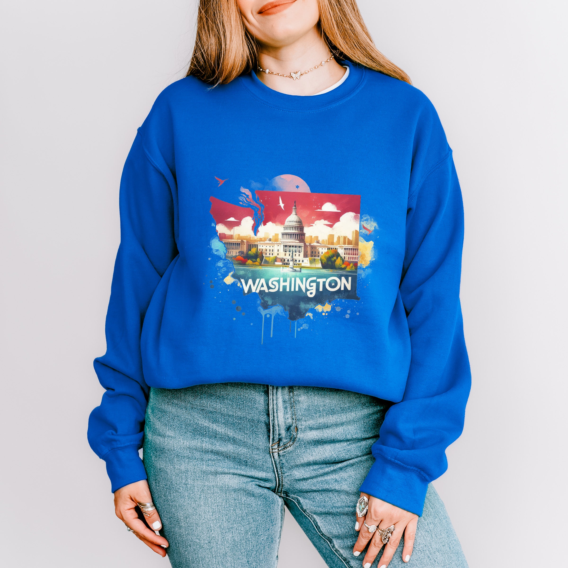Colorful Washington State Design - States &amp; Cities Unisex Crewneck T-Shirt Sweatshirt Hoodie