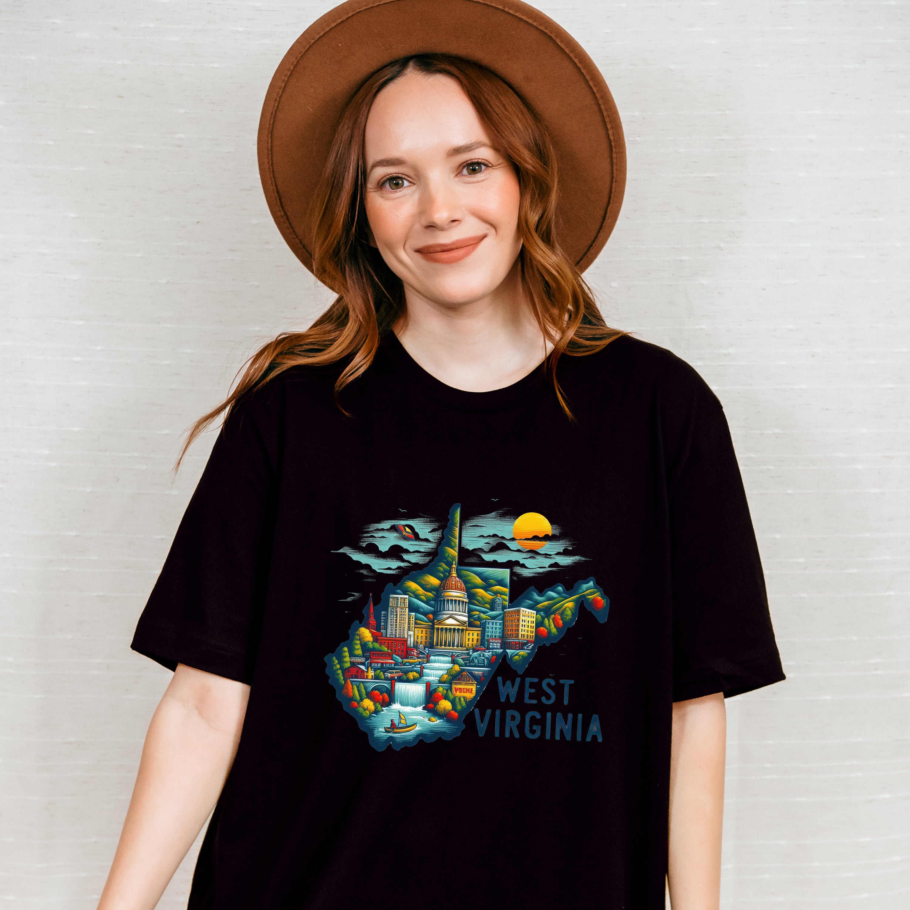 Colorful West Virginia State Design - States &amp; Cities Unisex Crewneck T-Shirt Sweatshirt Hoodie