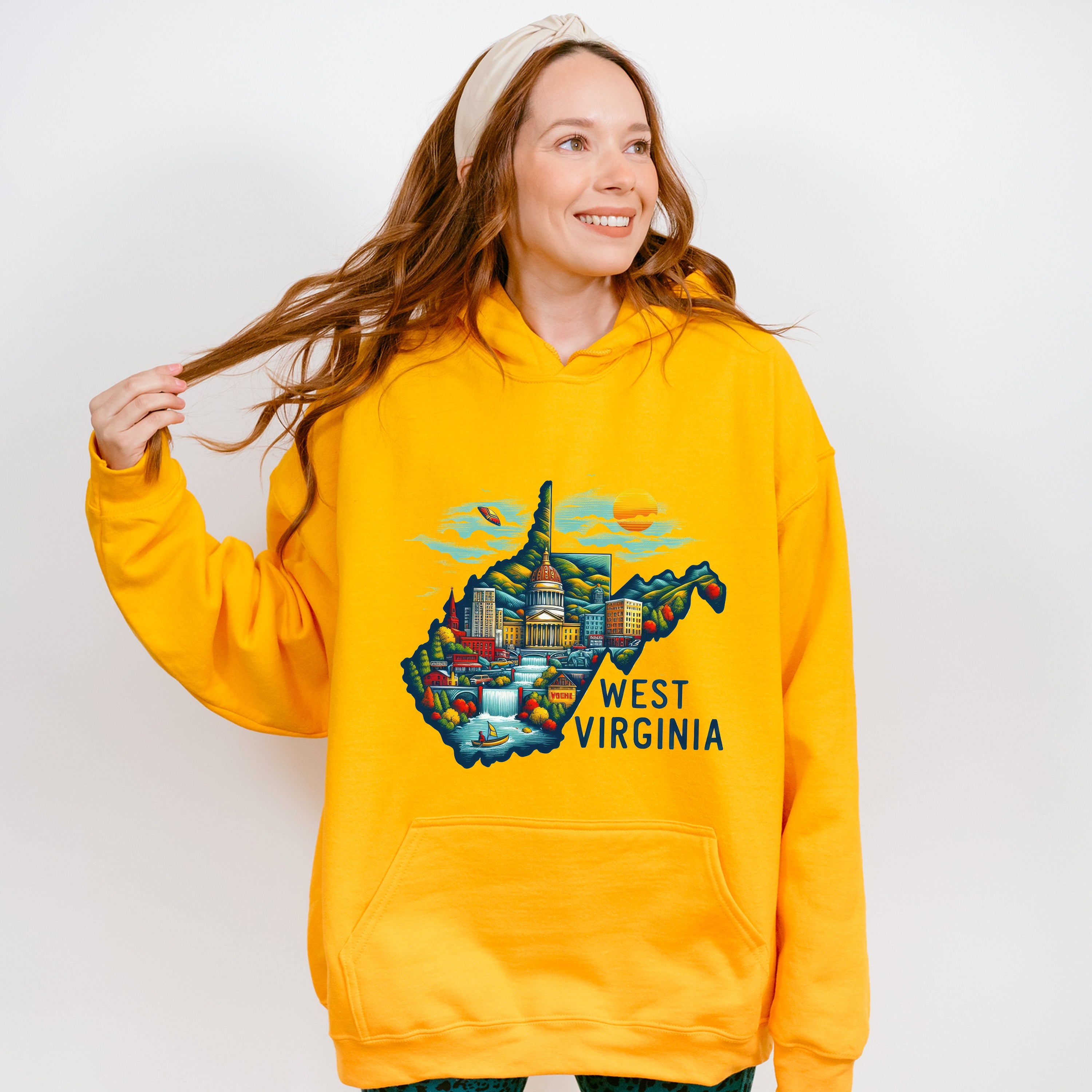 Colorful West Virginia State Design - States &amp; Cities Unisex Crewneck T-Shirt Sweatshirt Hoodie