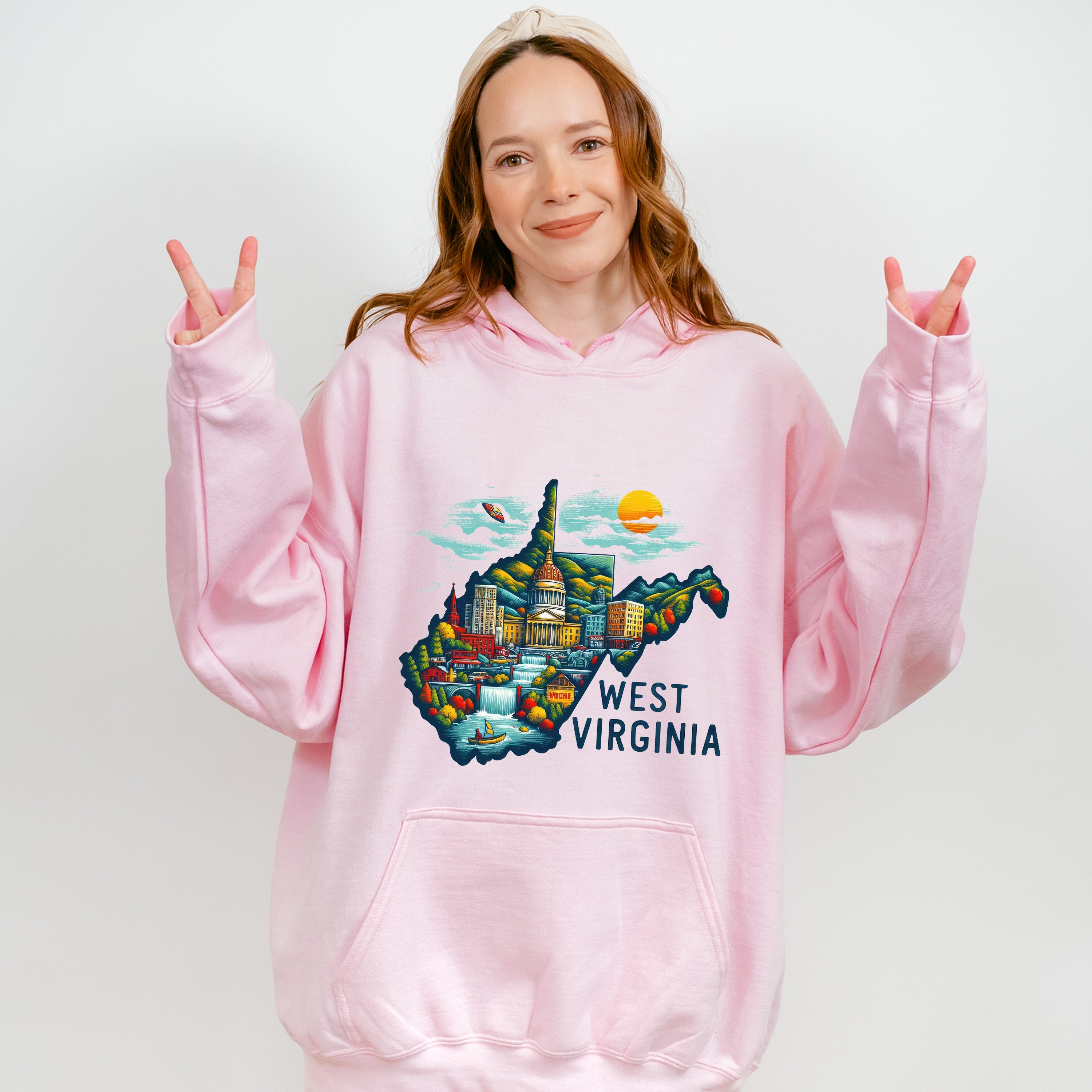 Colorful West Virginia State Design - States &amp; Cities Unisex Crewneck T-Shirt Sweatshirt Hoodie