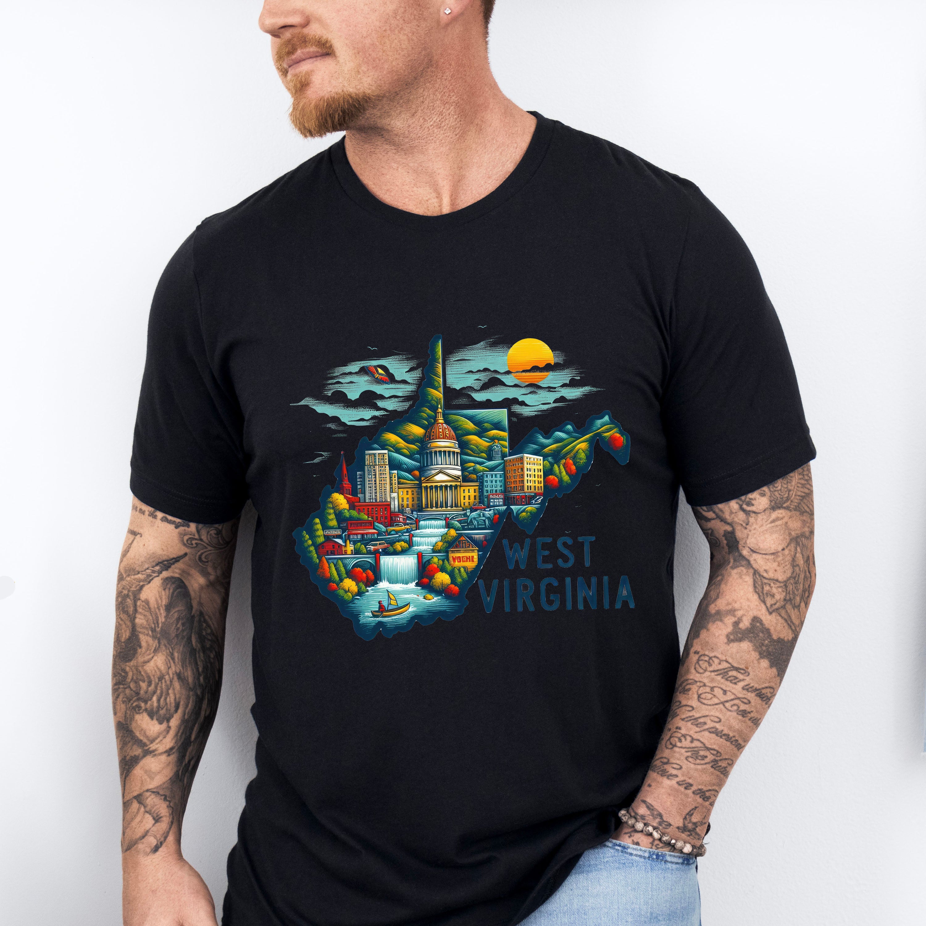 Colorful West Virginia State Design - States &amp; Cities Unisex Crewneck T-Shirt Sweatshirt Hoodie
