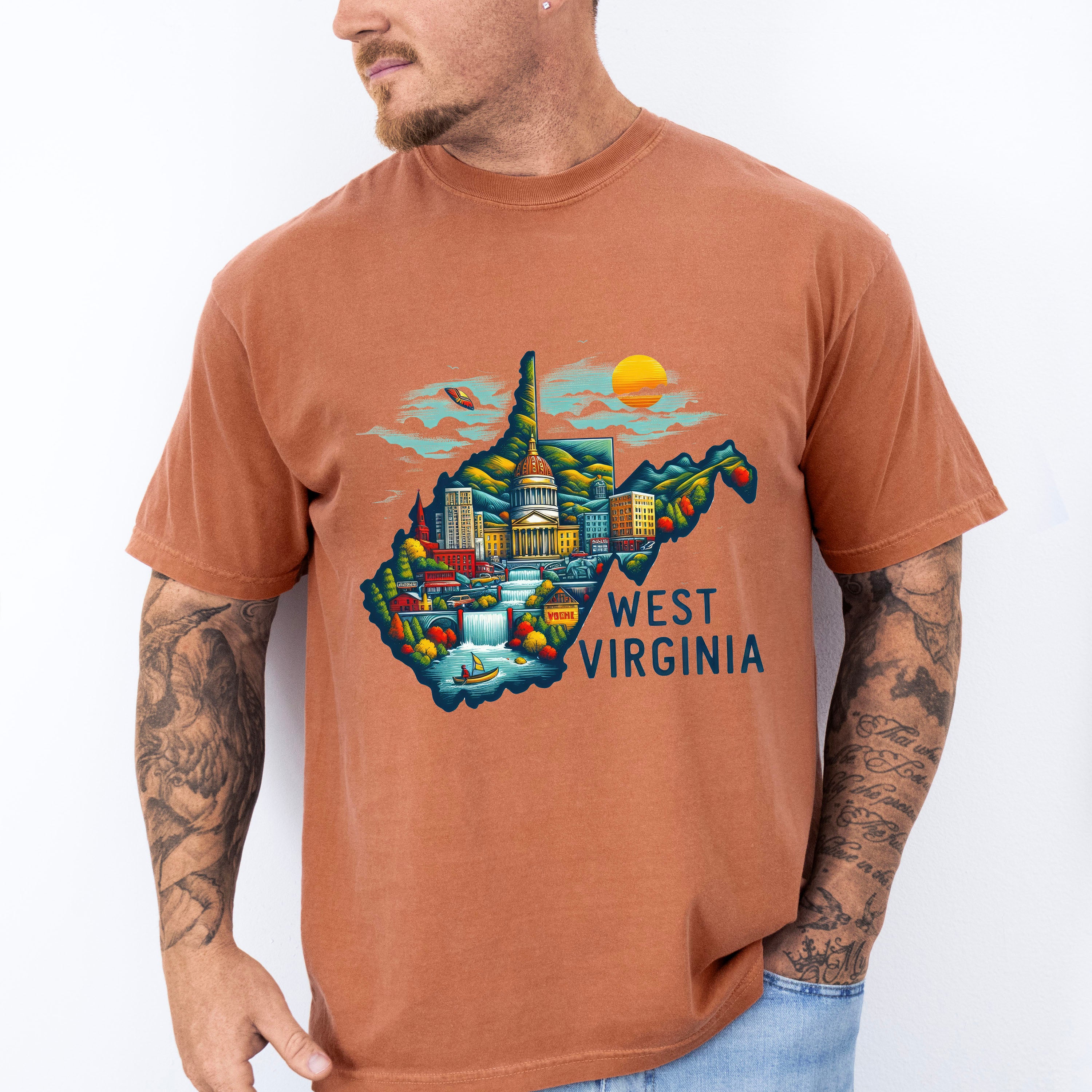 Colorful West Virginia State Design - States &amp; Cities Unisex Crewneck T-Shirt Sweatshirt Hoodie