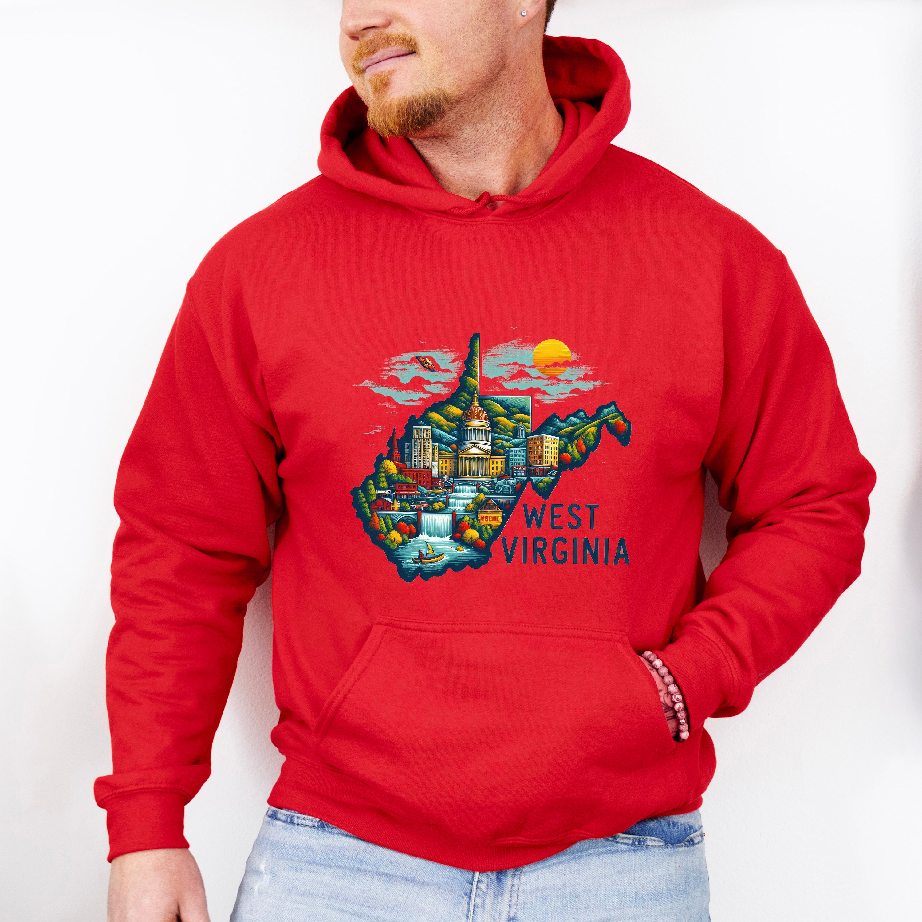 Colorful West Virginia State Design - States &amp; Cities Unisex Crewneck T-Shirt Sweatshirt Hoodie