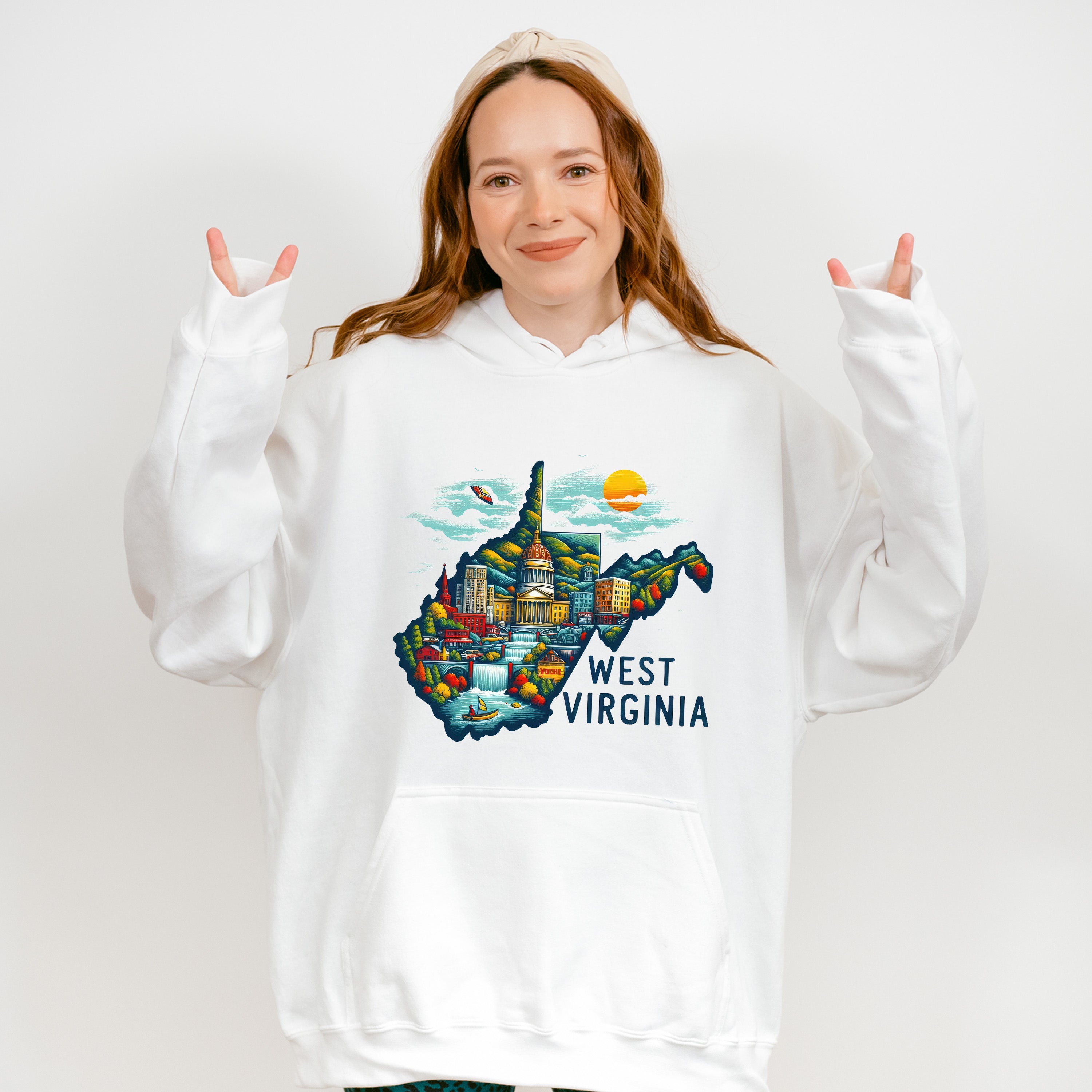 Colorful West Virginia State Design - States &amp; Cities Unisex Crewneck T-Shirt Sweatshirt Hoodie