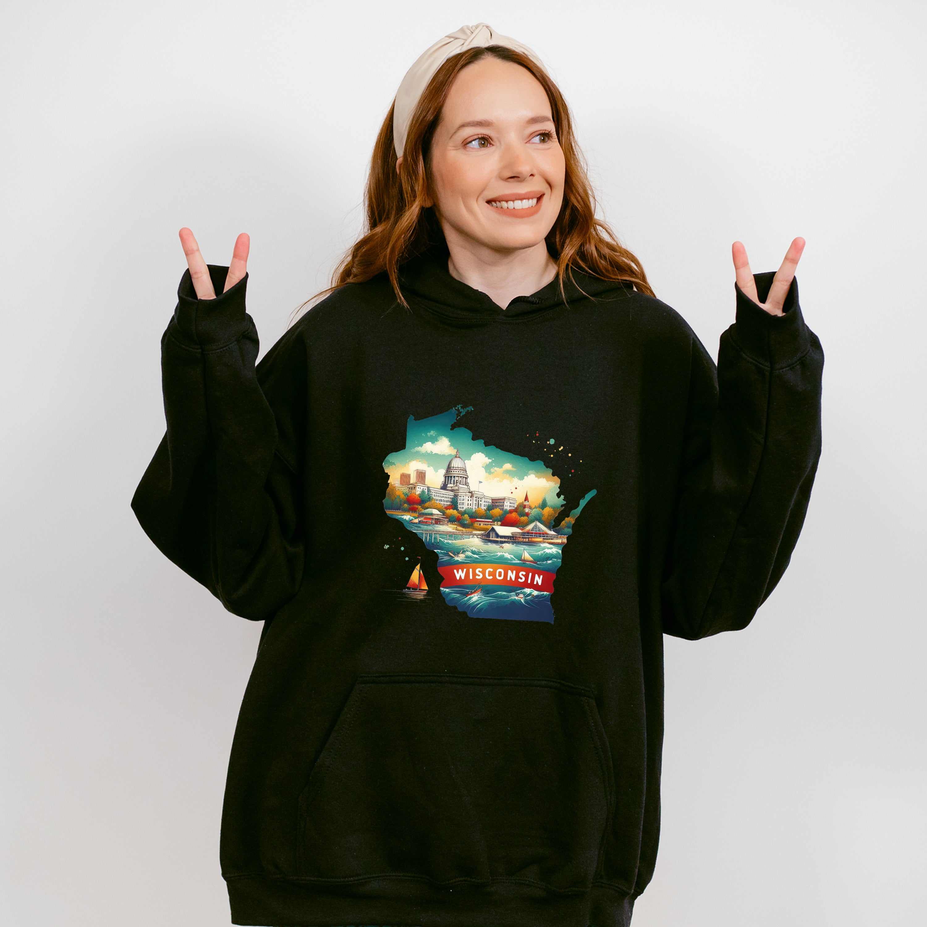 Colorful Wisconsin State Design - States &amp; Cities Unisex Crewneck T-Shirt Sweatshirt Hoodie