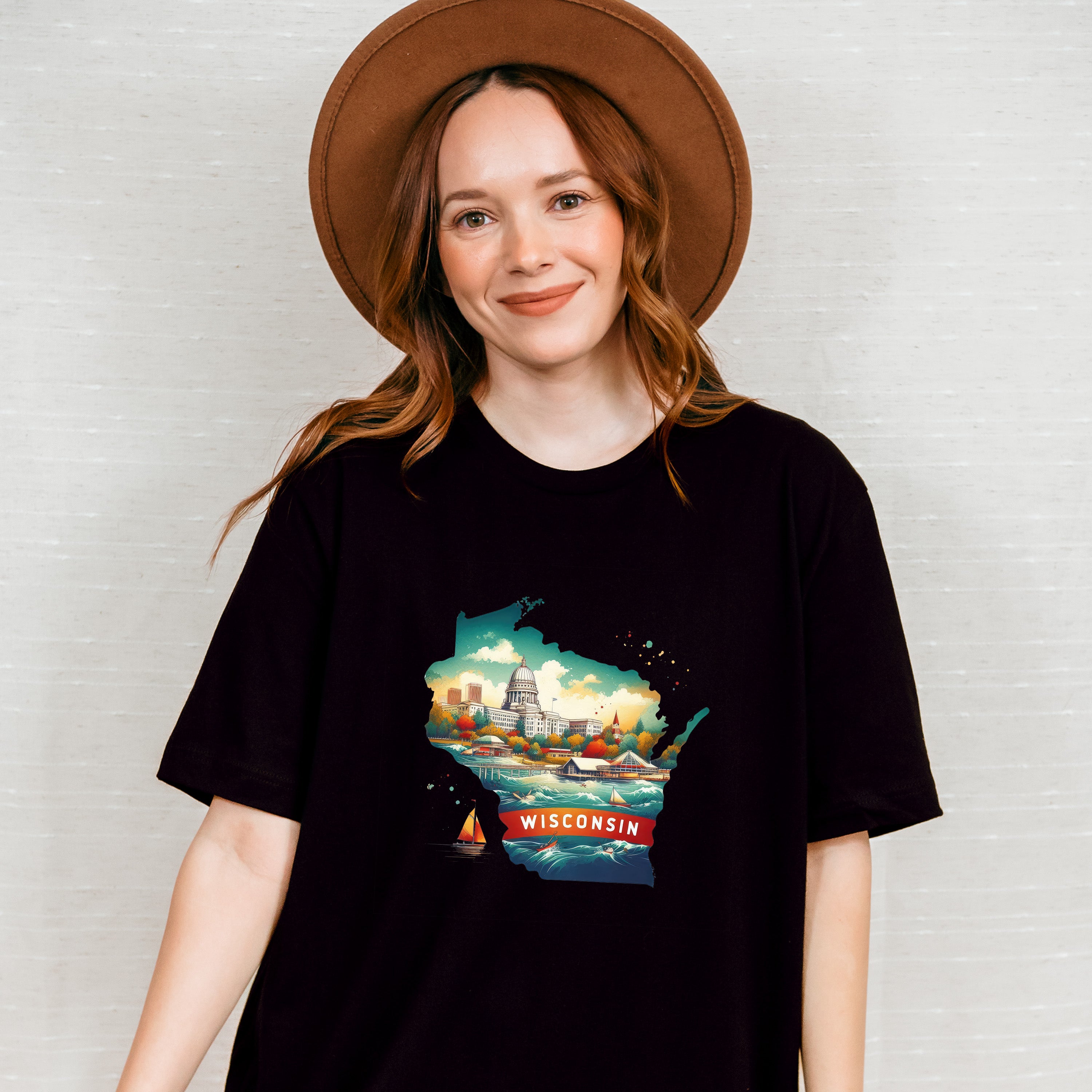 Colorful Wisconsin State Design - States &amp; Cities Unisex Crewneck T-Shirt Sweatshirt Hoodie